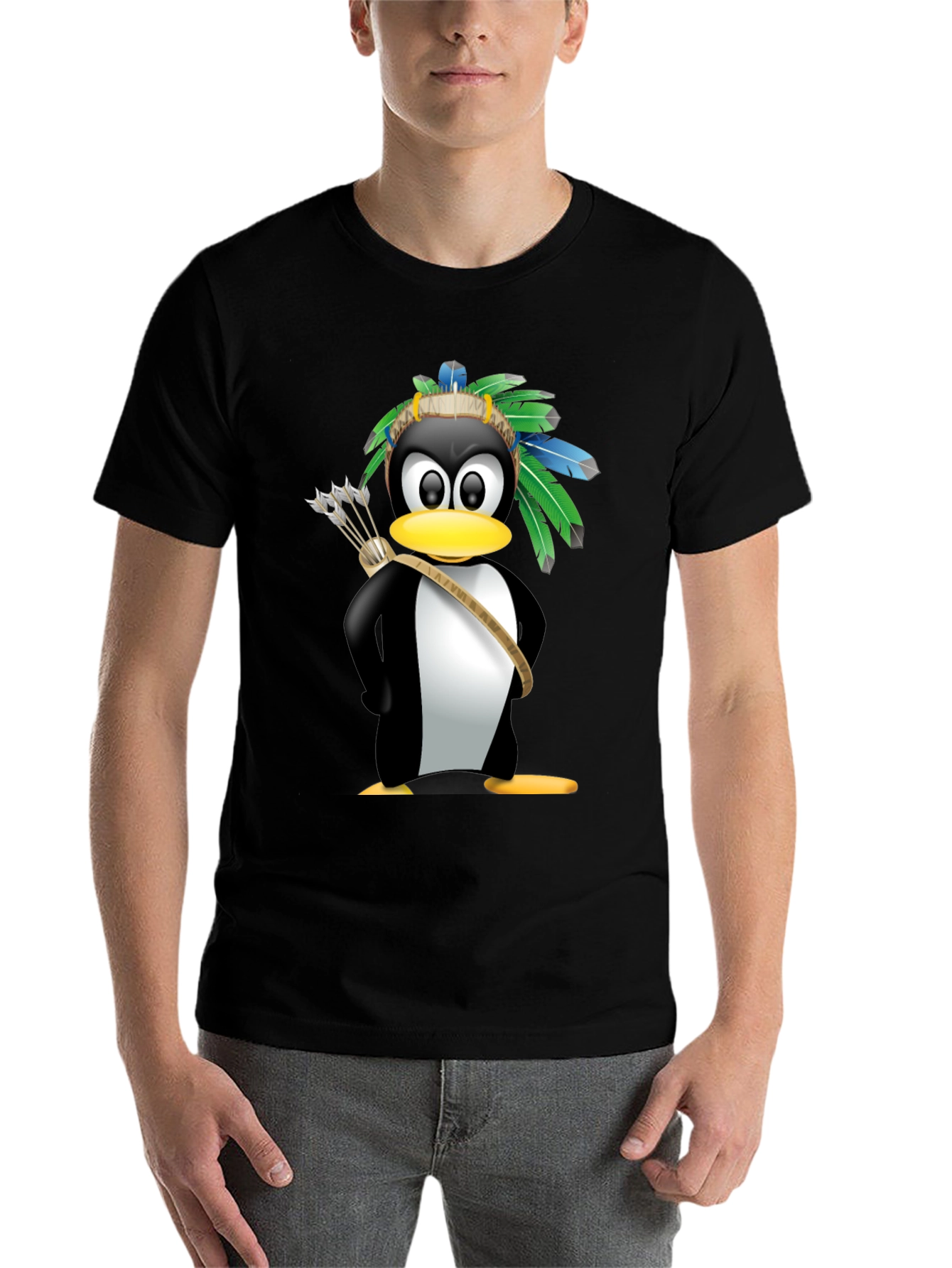 Black Native American Penguin Graphic Tee - Black view 7