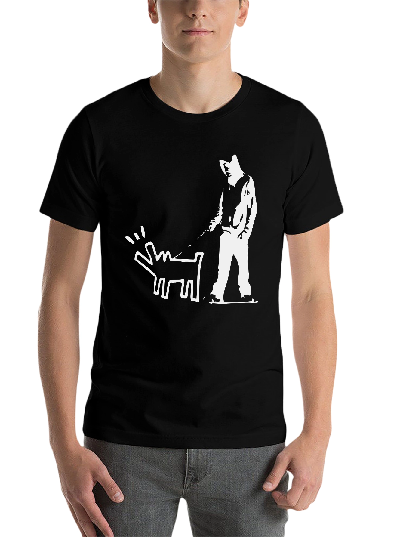 Black Banksy Dog Walker Graphic T-Shirt view 7