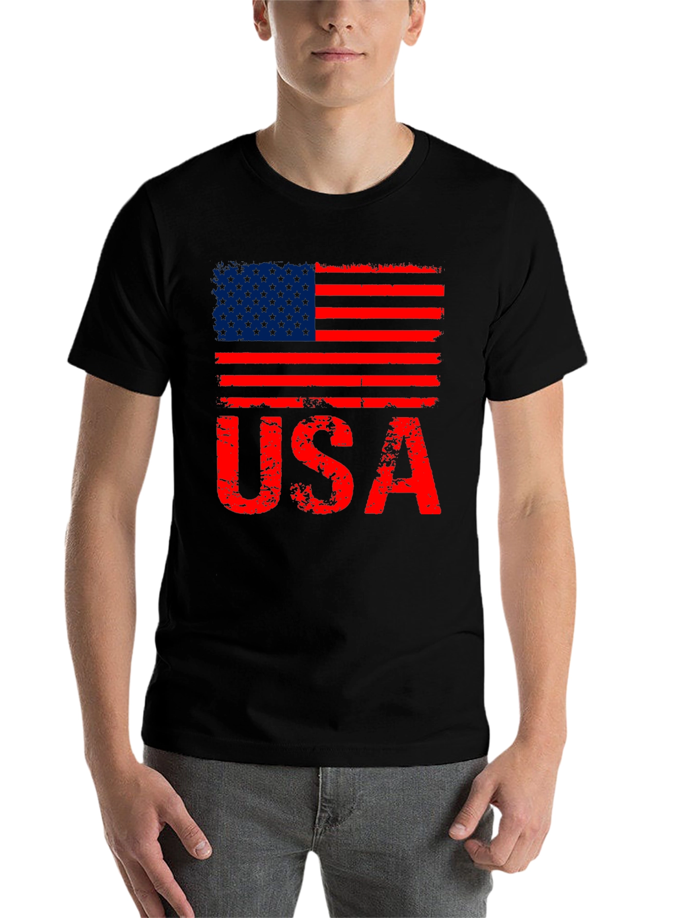 Black Distressed USA Flag Graphic T-Shirt view 7