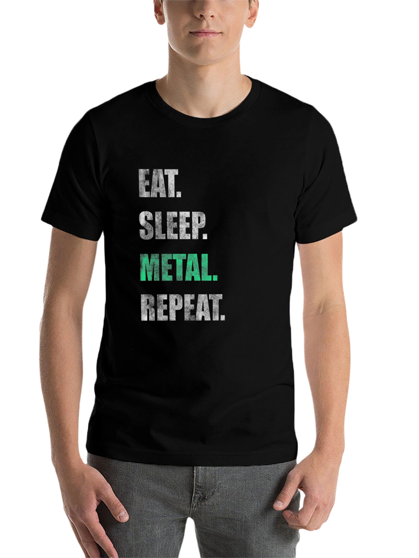 Black Eat Sleep Metal Repeat T-Shirt - Black Graphic Tee view 7