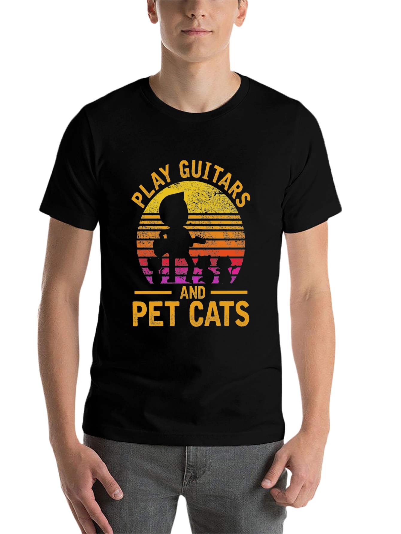 Black Play Guitars and Pet Cats Black T-Shirt view 7
