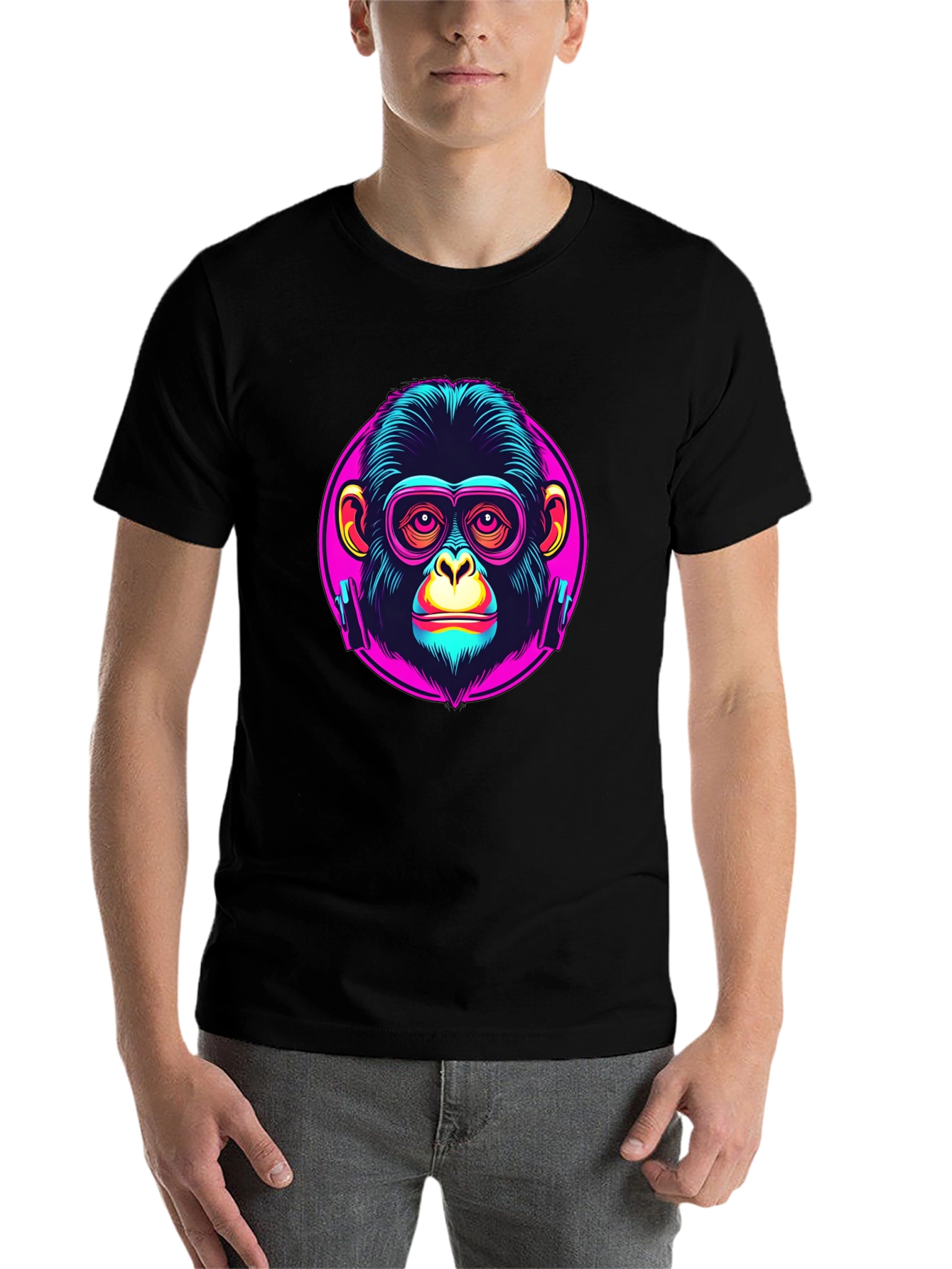 Black Funky Monkey Graphic T-Shirt - Neon Ape Design view 7