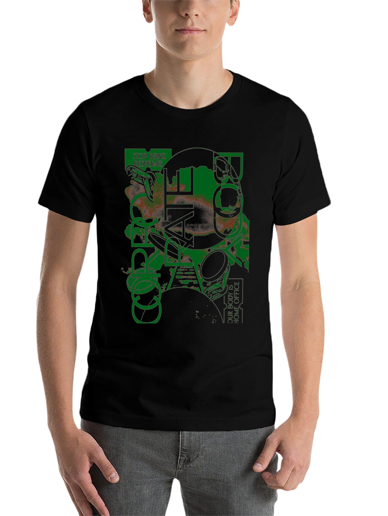 Black Abstract Graphic Tee - Stop Being Desperate T-Shirt view 7