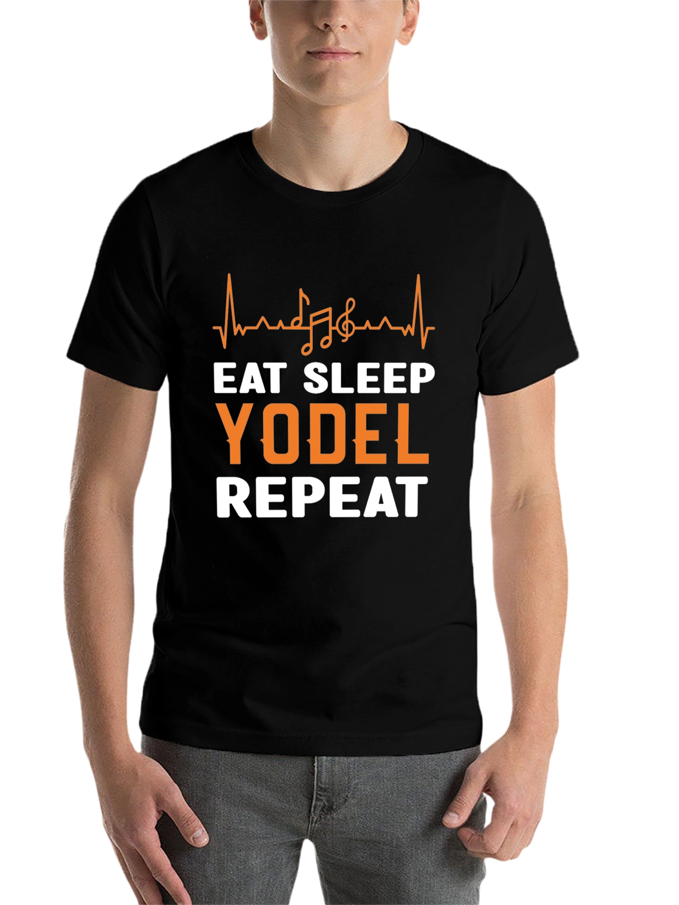 Black Eat Sleep Yodel Repeat T-Shirt view 7