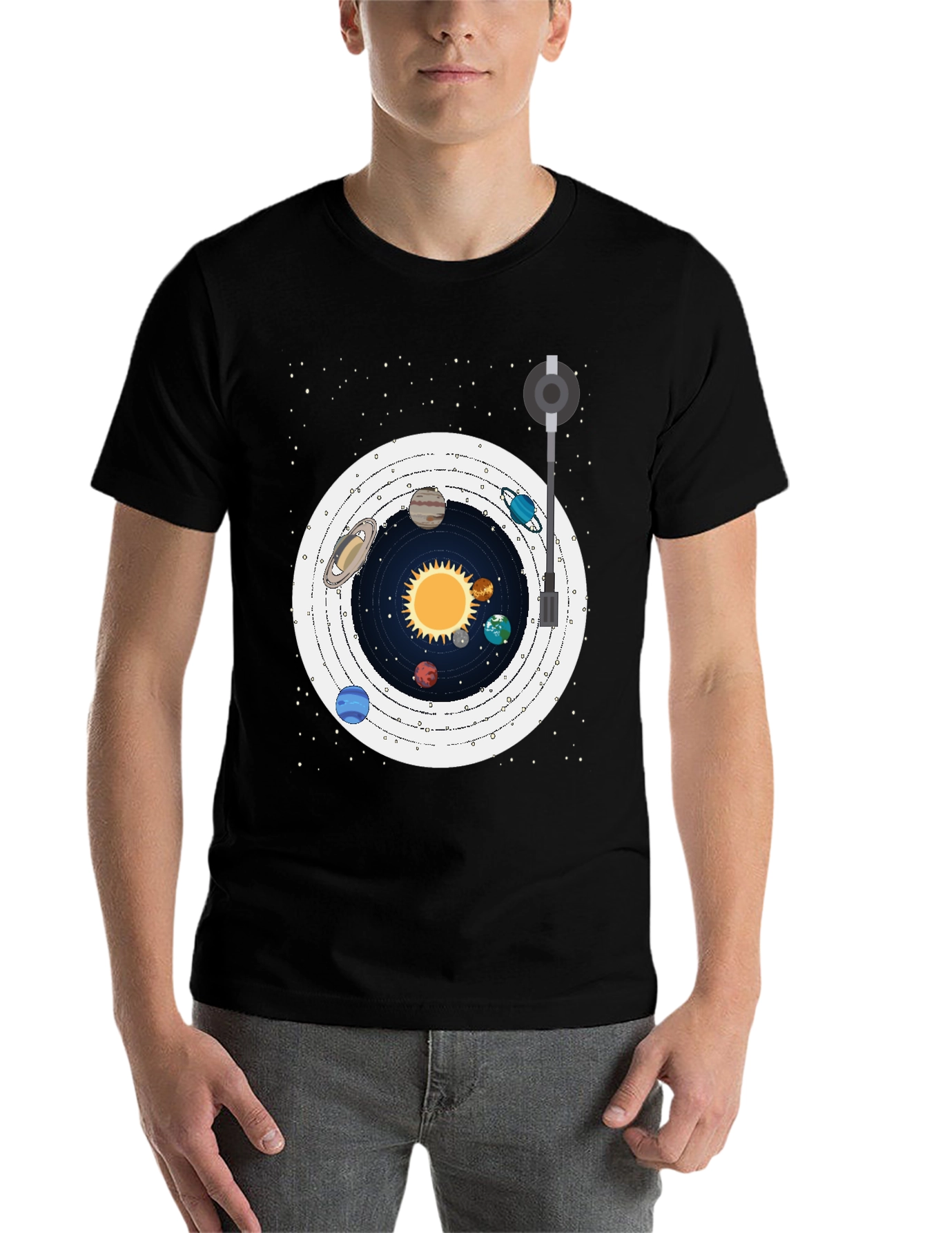 Black Planetary Turntable T-Shirt view 7