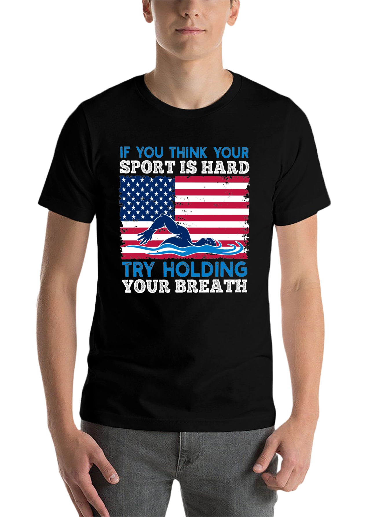 Black Swimming American Flag T-Shirt - Try Holding Your Breath view 7