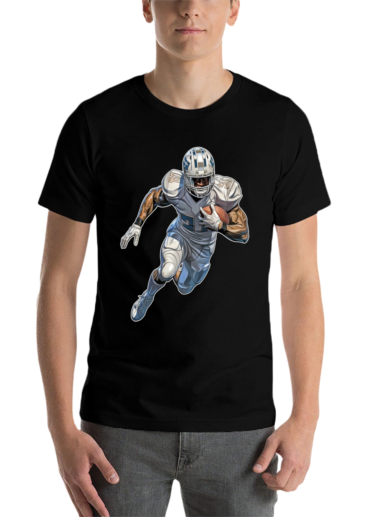 Black Football Player Graphic Black T-Shirt view 7