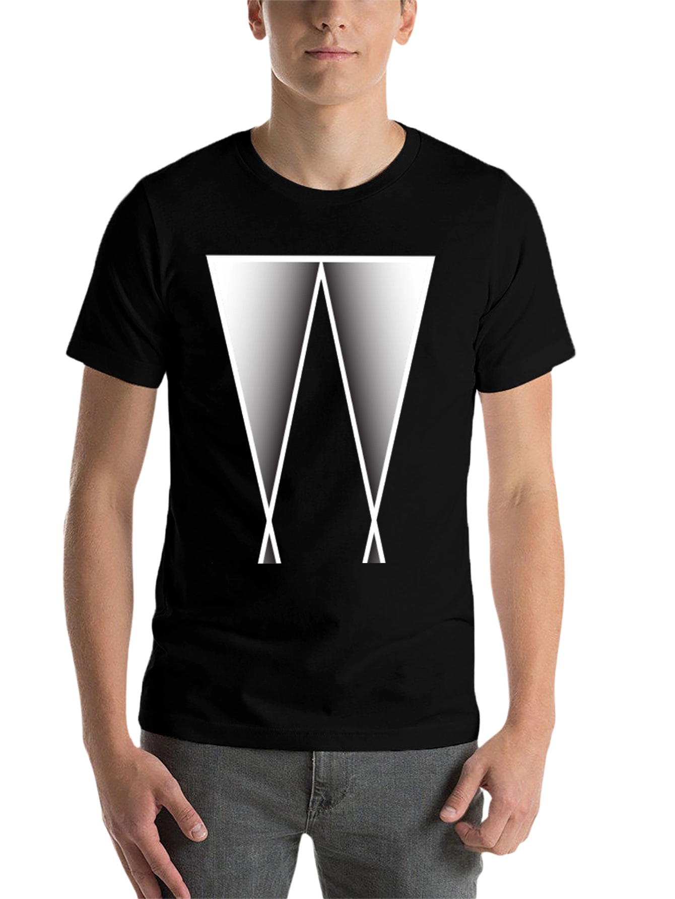 Black Abstract Triangle Graphic Tee - Modern Black T-Shirt view 7