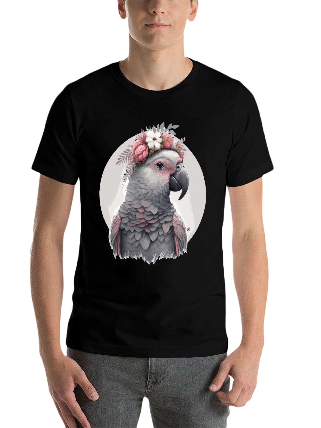 Black Parrot with Flower Crown T-Shirt - Unique Bird Lover Gift view 7