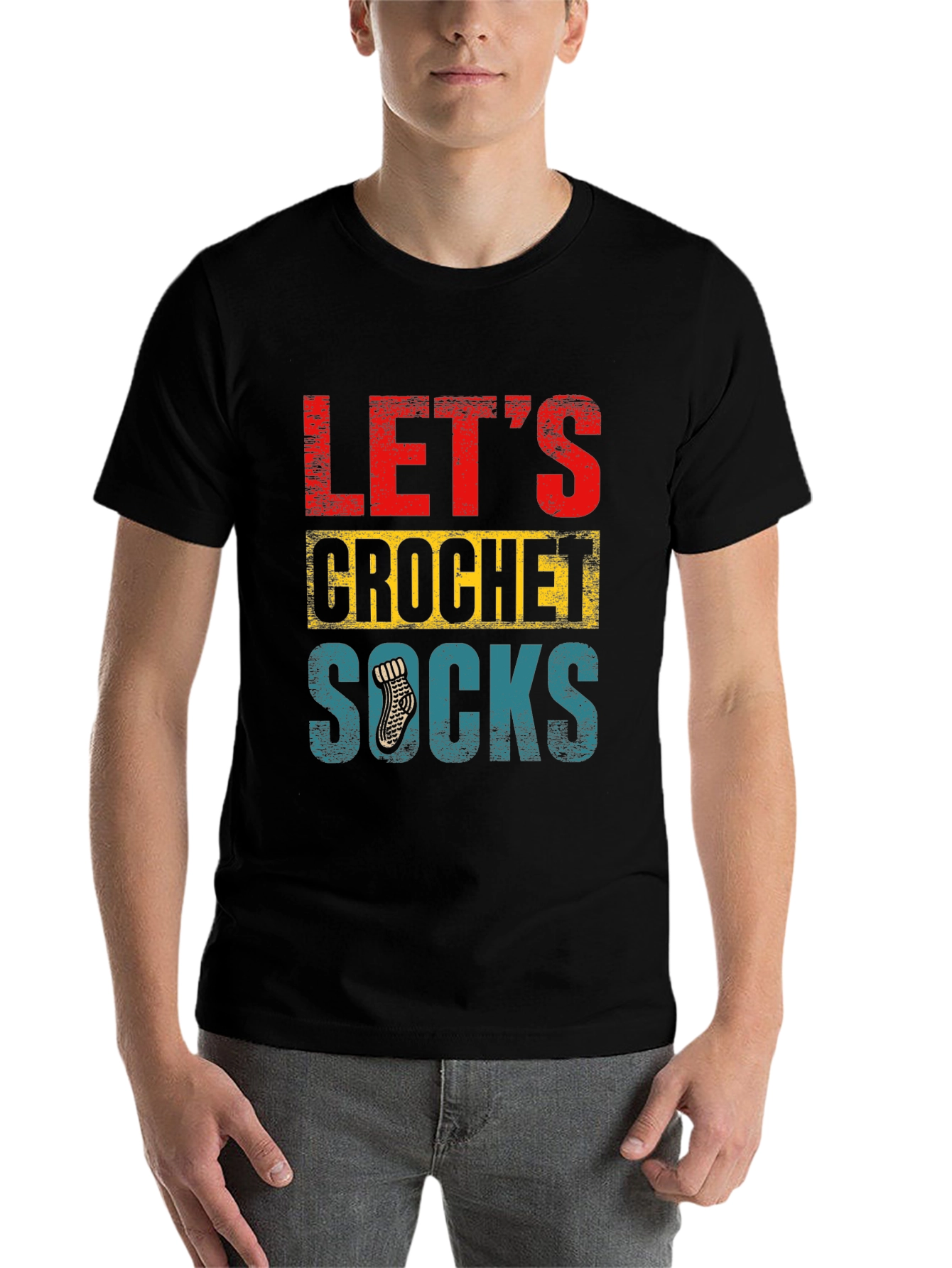 Black Let's Crochet Socks T-Shirt - Novelty Apparel view 7