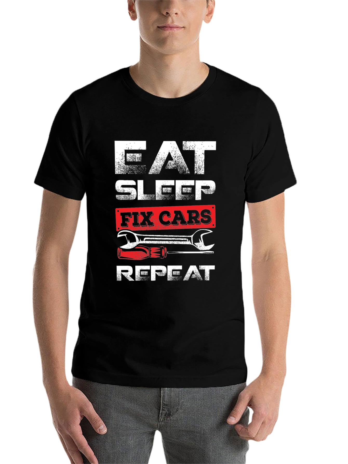 Eat Sleep Fix Cars Repeat Graphic T-Shirt - 7