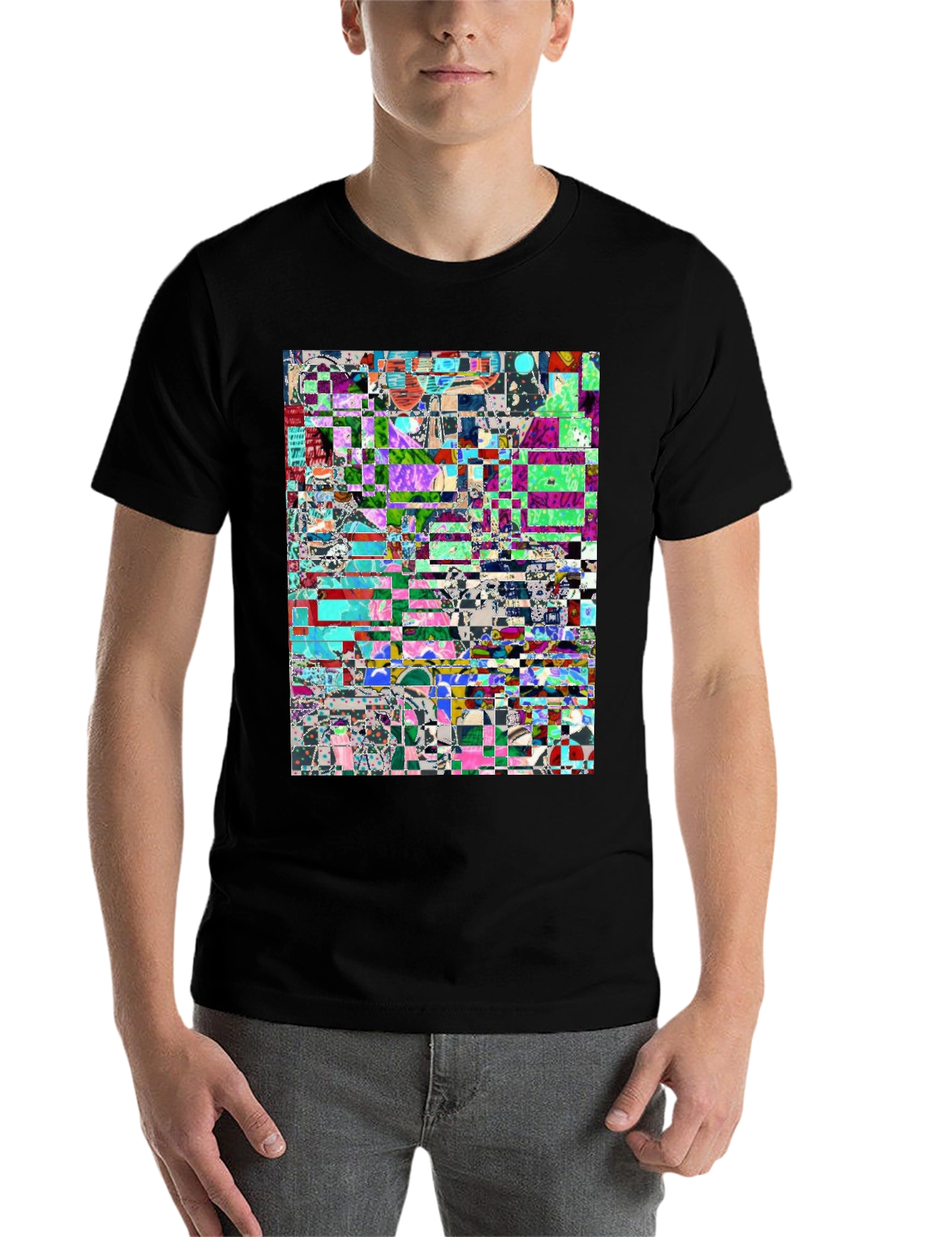 Black Abstract Glitch Art T-Shirt view 7