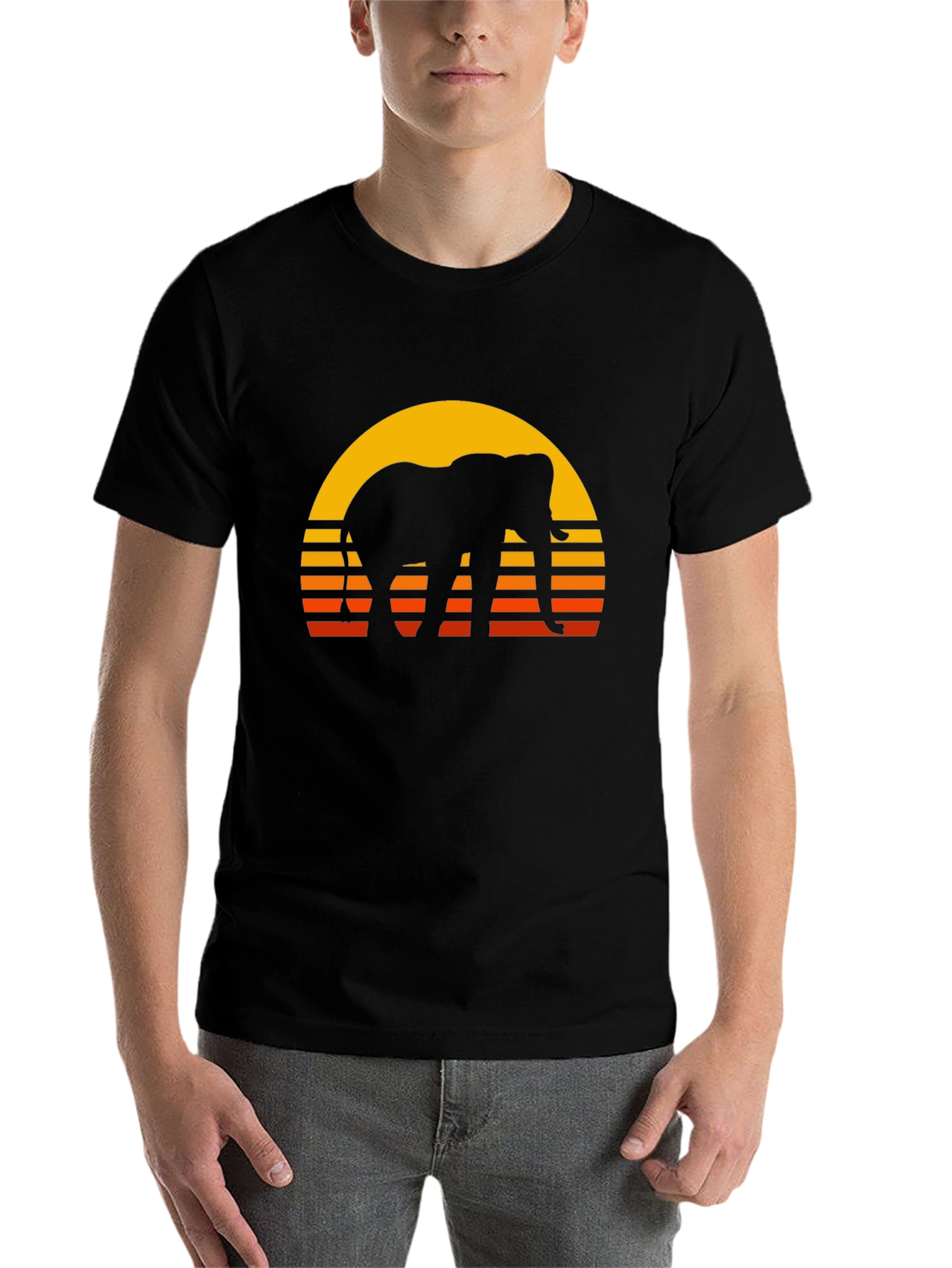 Black Elephant Sunset T-Shirt - Retro Style Black Tee view 7