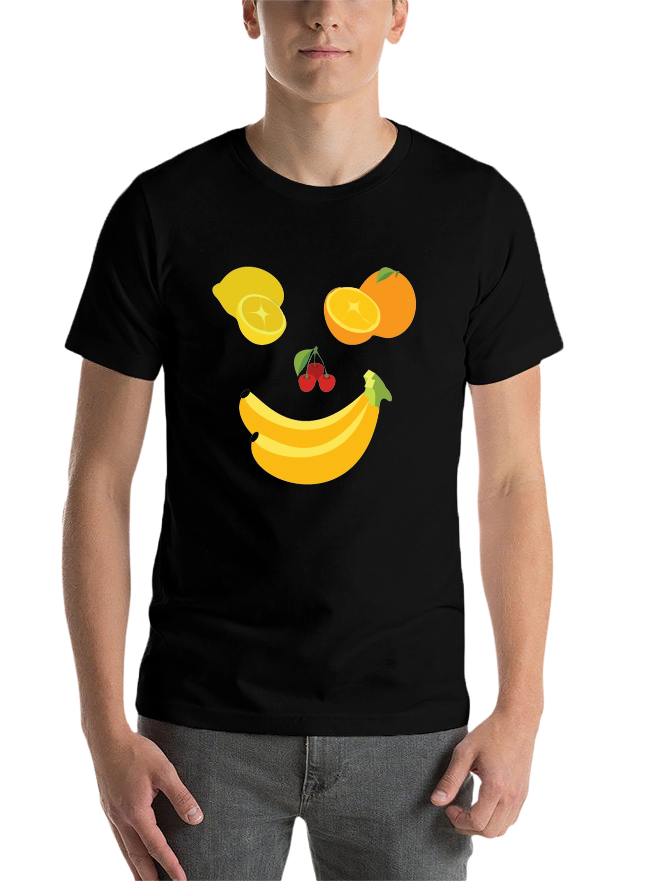 Black Fruit Face Graphic Tee - Black Cotton T-Shirt view 7