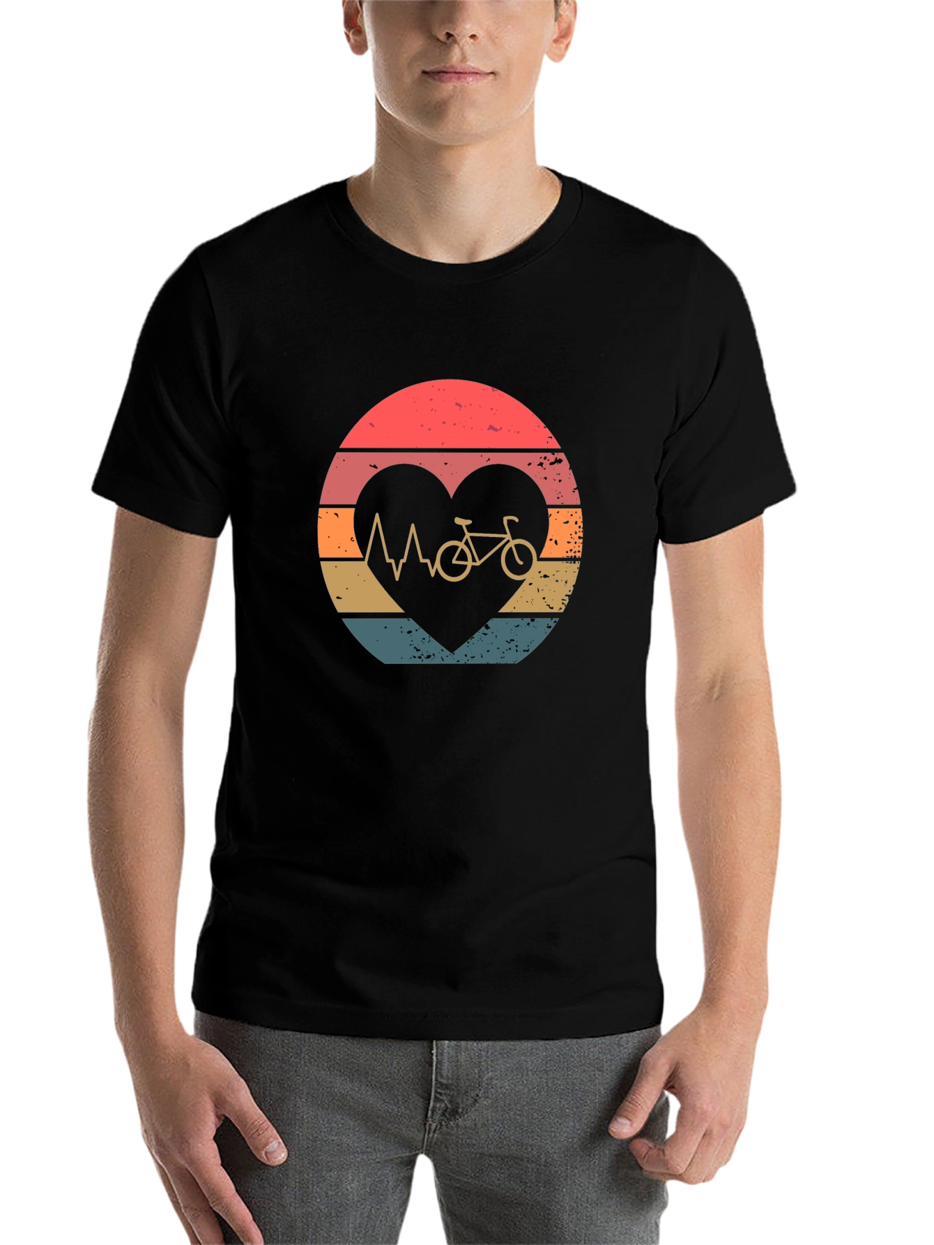 Black Cycling Heartbeat T-Shirt - Vintage Style Bike Love Tee view 7