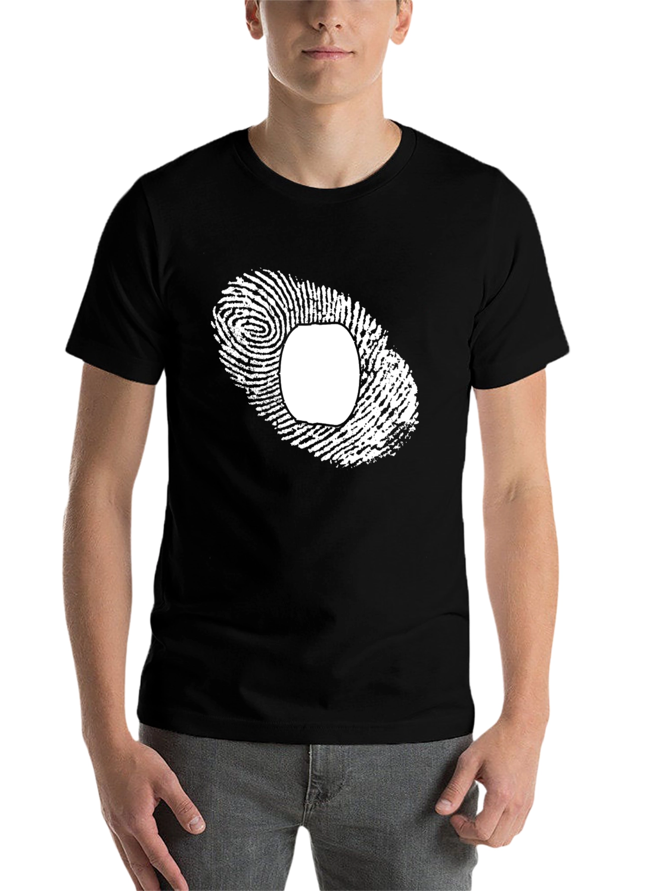Black Unique Fingerprint Graphic Tee - Black Cotton Blend view 7