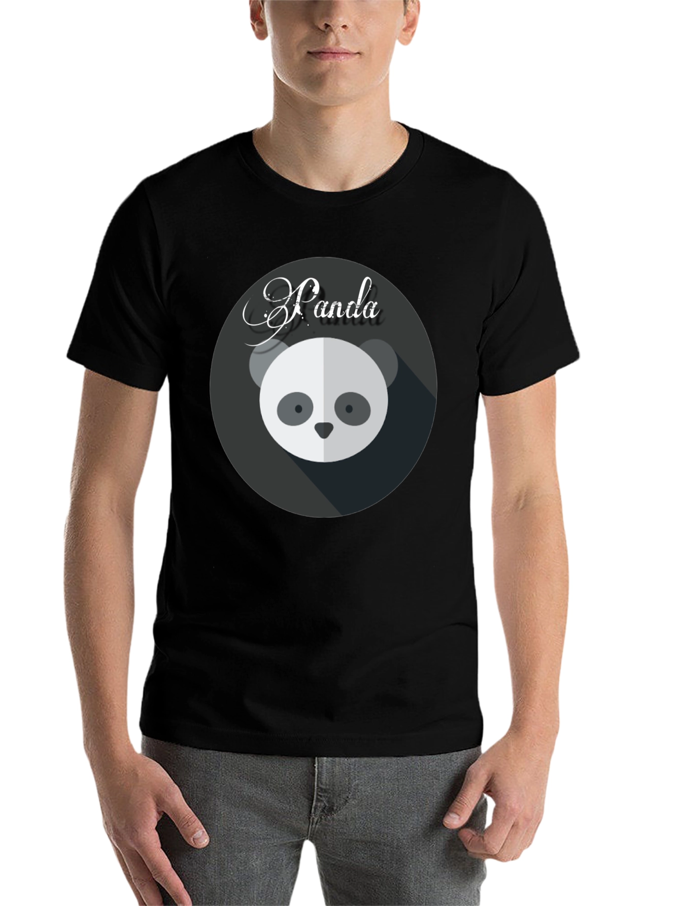 Black Cute Panda Graphic Black T-Shirt view 7