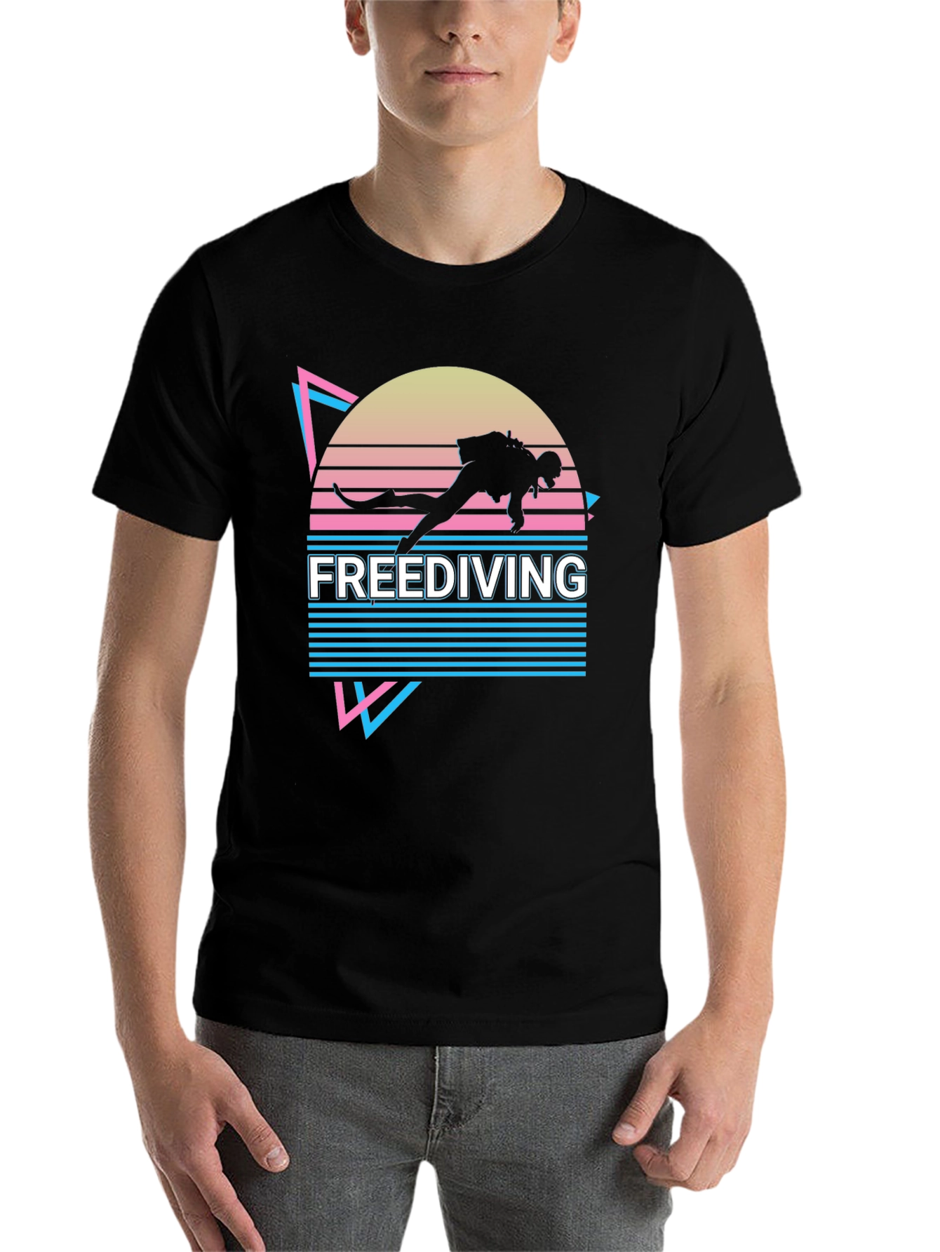 Black Freediving T-Shirt - Retro Diver Design view 7