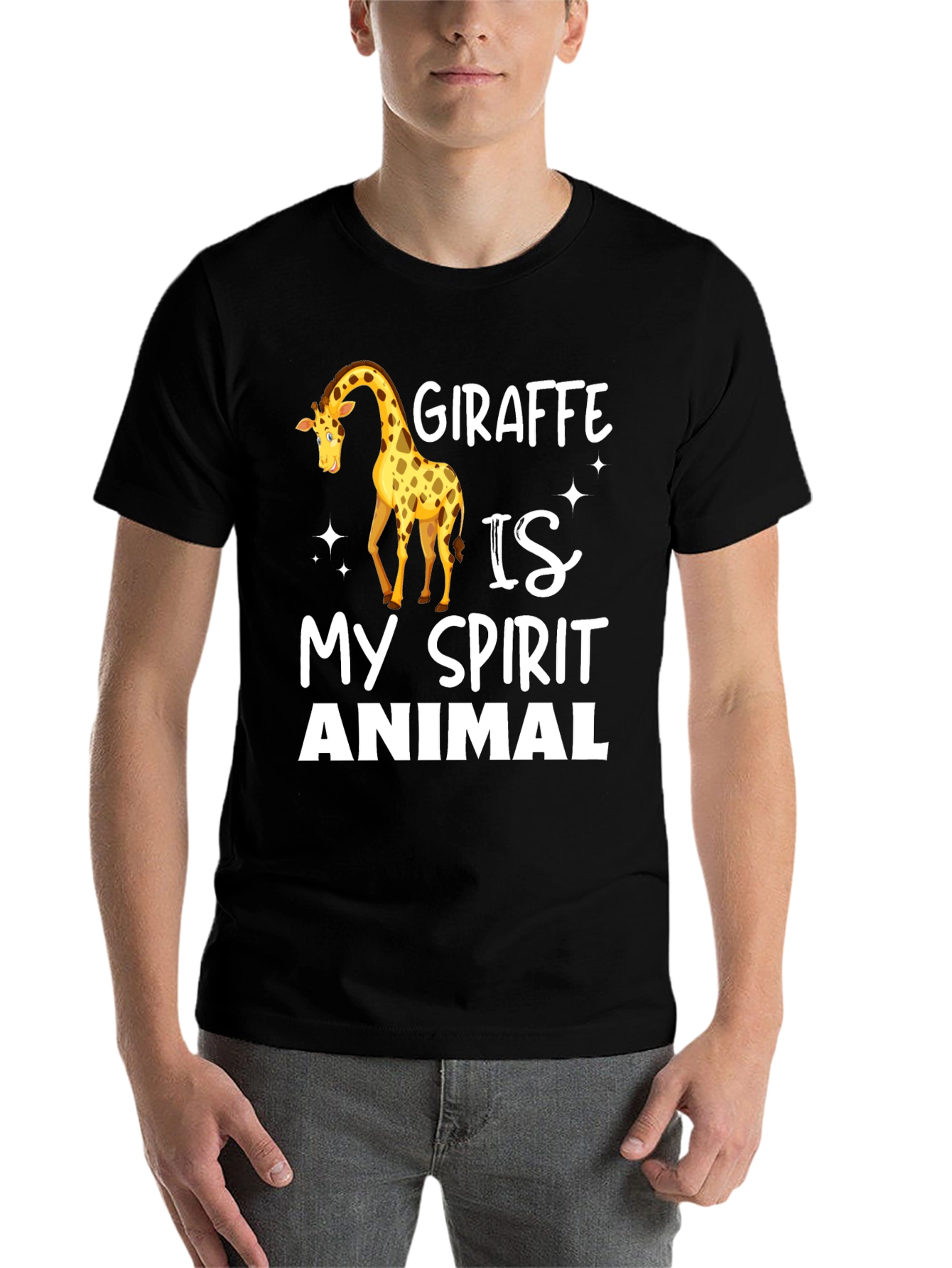 Black Giraffe Spirit Animal T-Shirt - Black Crew Neck view 7