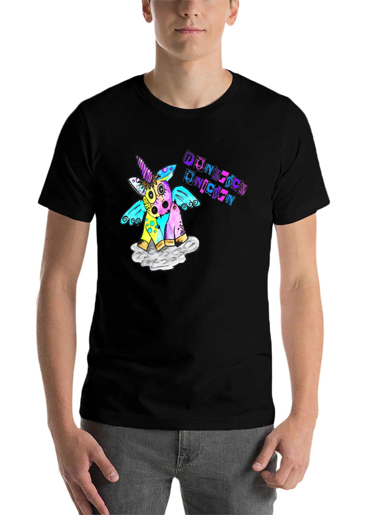 Black Punk Rock Unicorn Graphic T-Shirt view 7