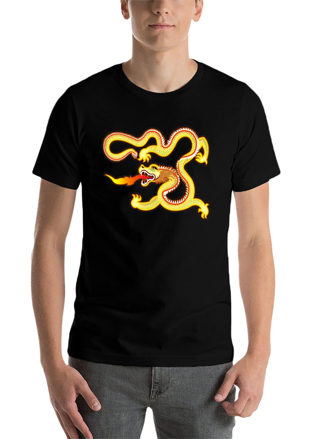 Black Golden Dragon Graphic Tee - Black Cotton Comfort view 7