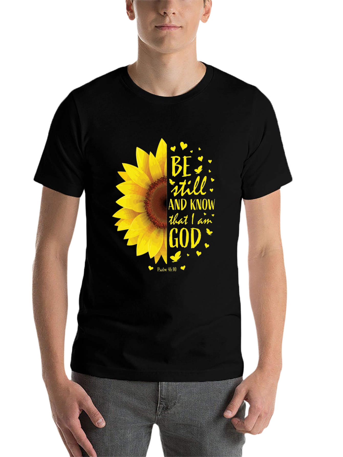 Black Be Still Sunflower T-Shirt - Religious Christian Apparel view 7