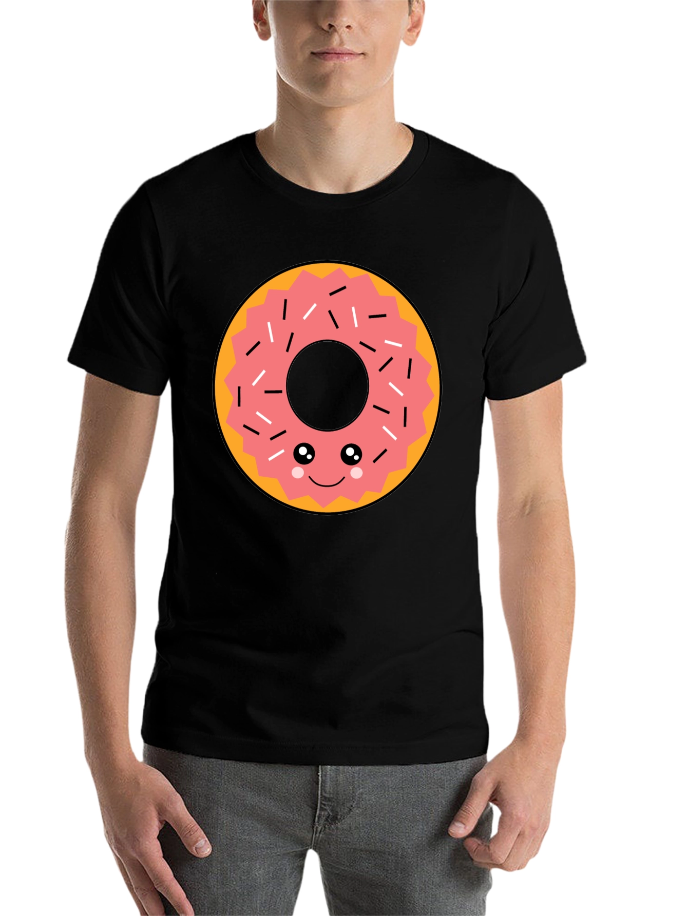 Black Kawaii Donut Graphic Tee - Funny Food T-Shirt view 7