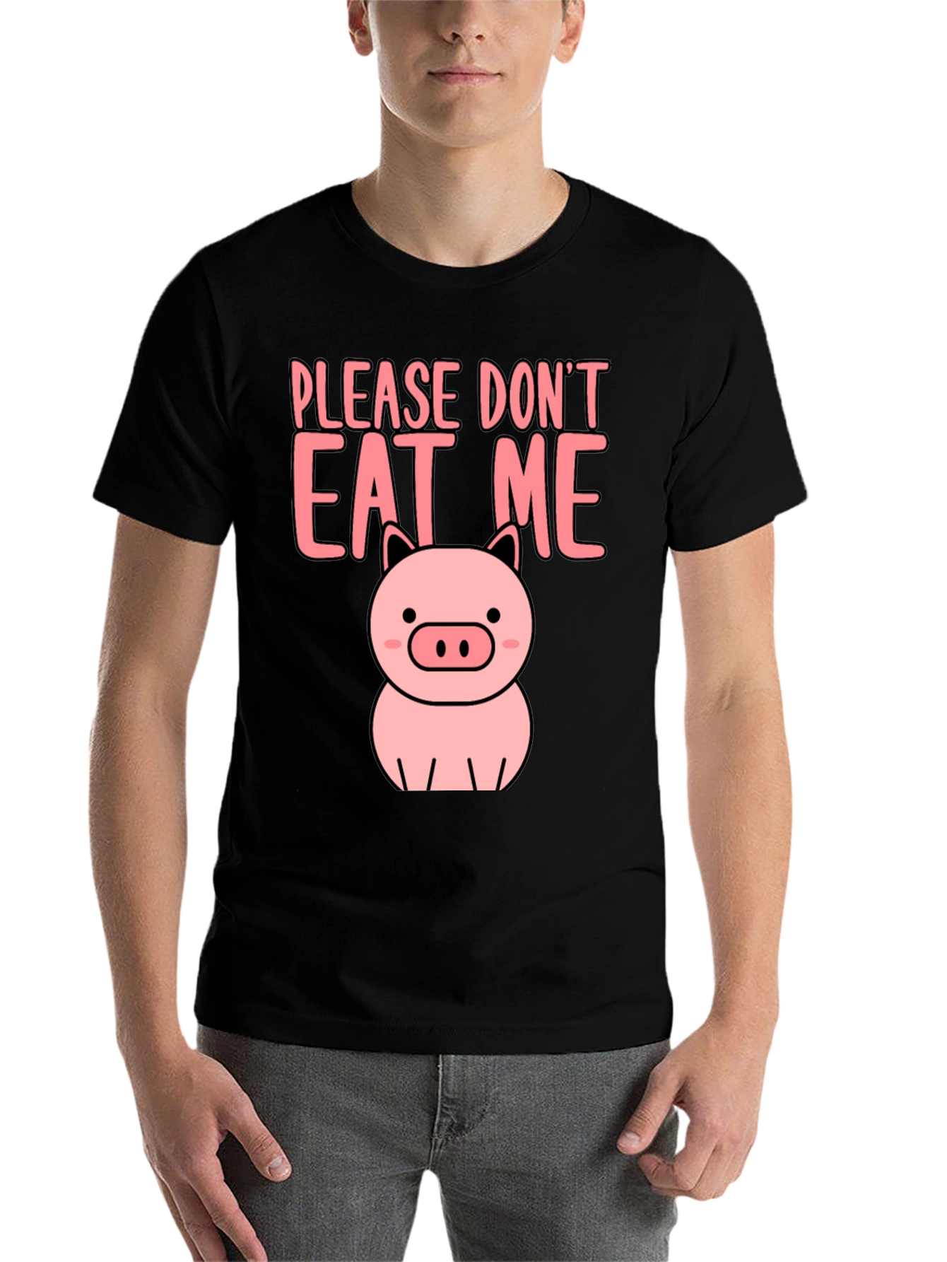 Black Cute Pig Please Don't Eat Me Graphic Tee view 7