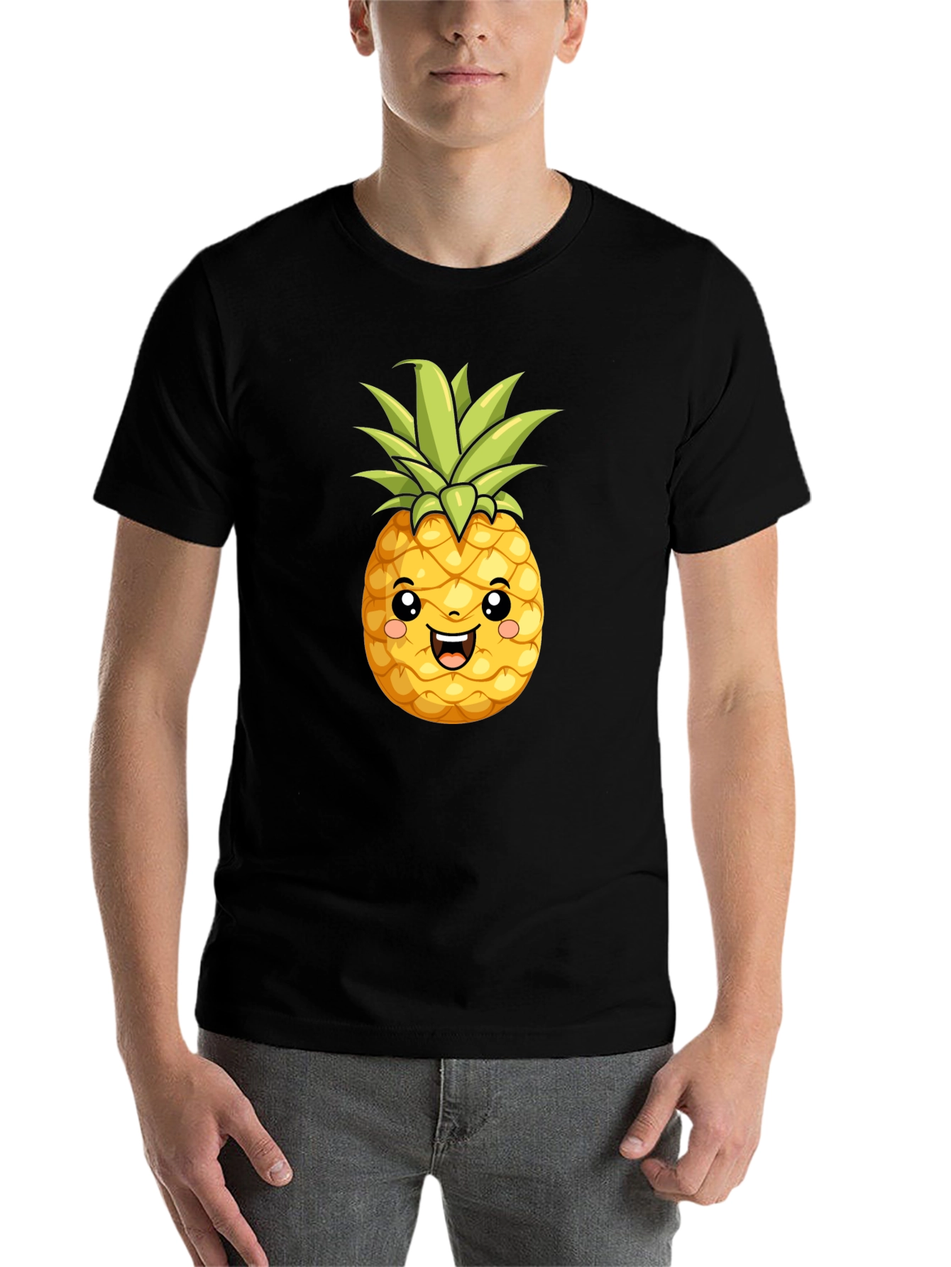 Black Cute Pineapple Graphic Black T-Shirt view 7