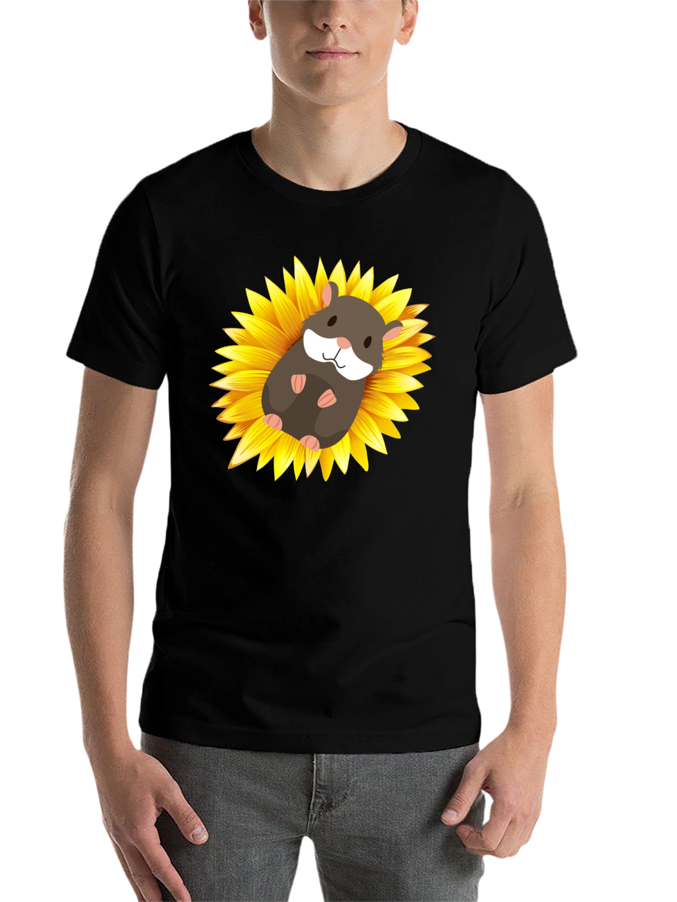 Black Hamster Sunflower Graphic T-Shirt view 7