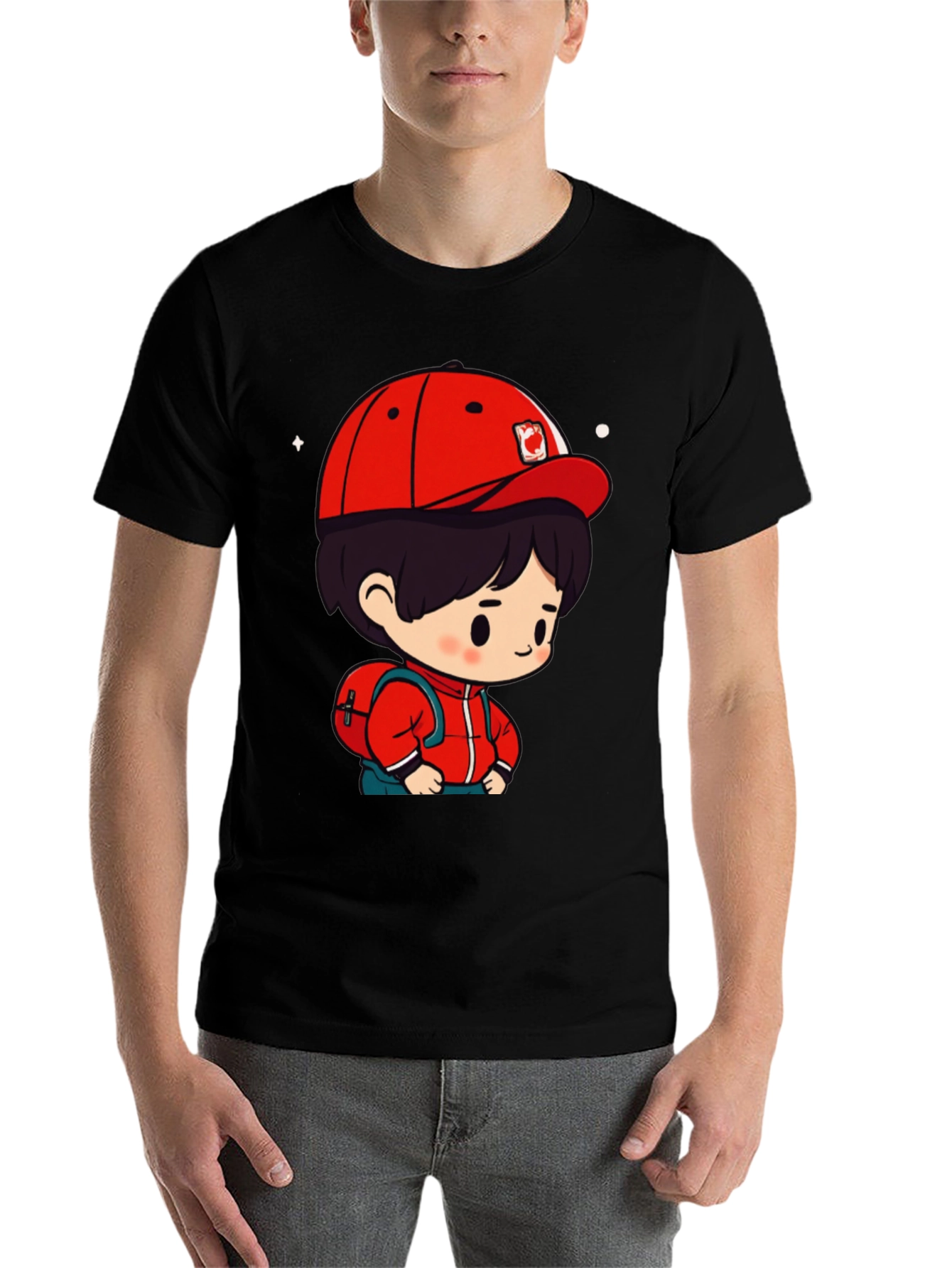 Black Cartoon Boy Black T-Shirt view 7