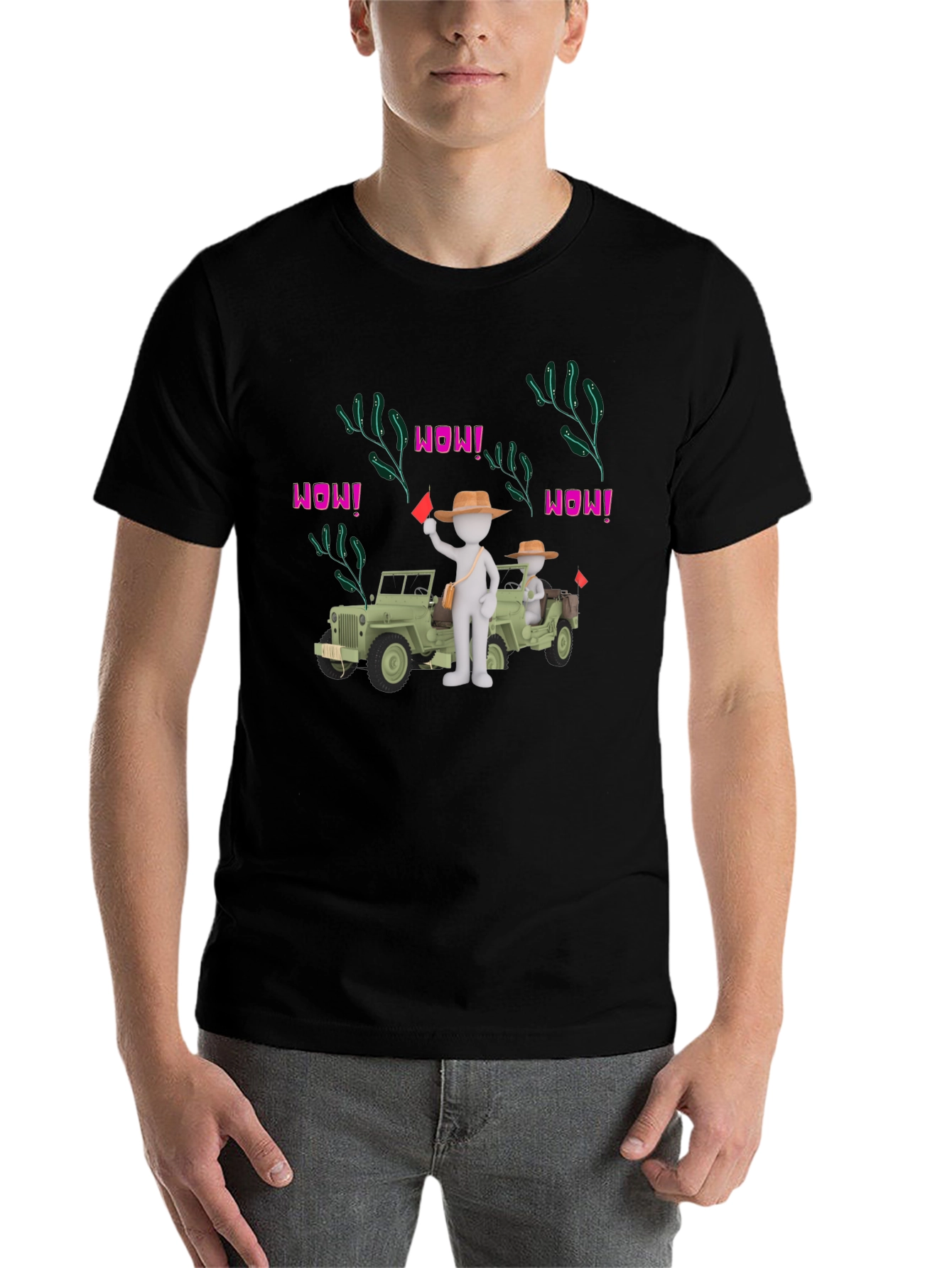 Black Cartoon Style Jeep Adventure Black T-Shirt view 7
