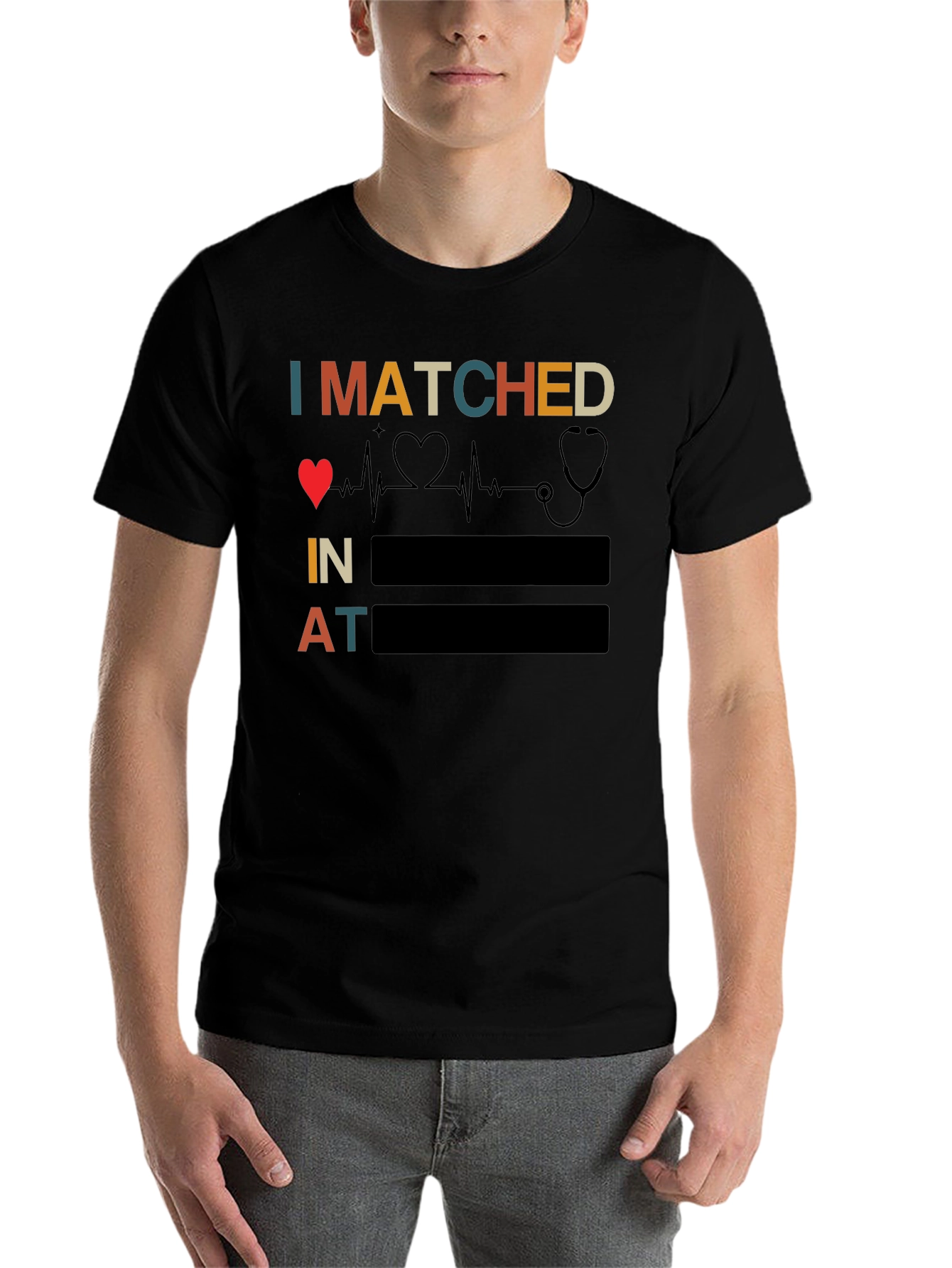 Black I Matched Heartbeat Stethoscope Doctor T-Shirt view 7