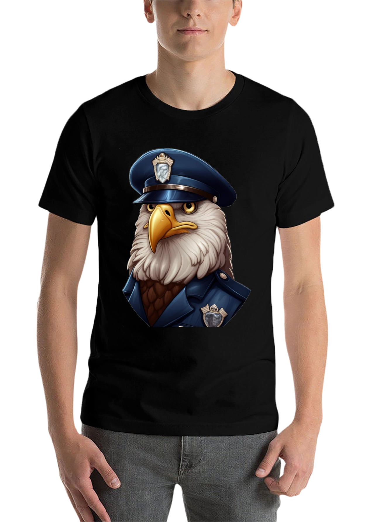 Black Eagle Police Cartoon T-Shirt view 7