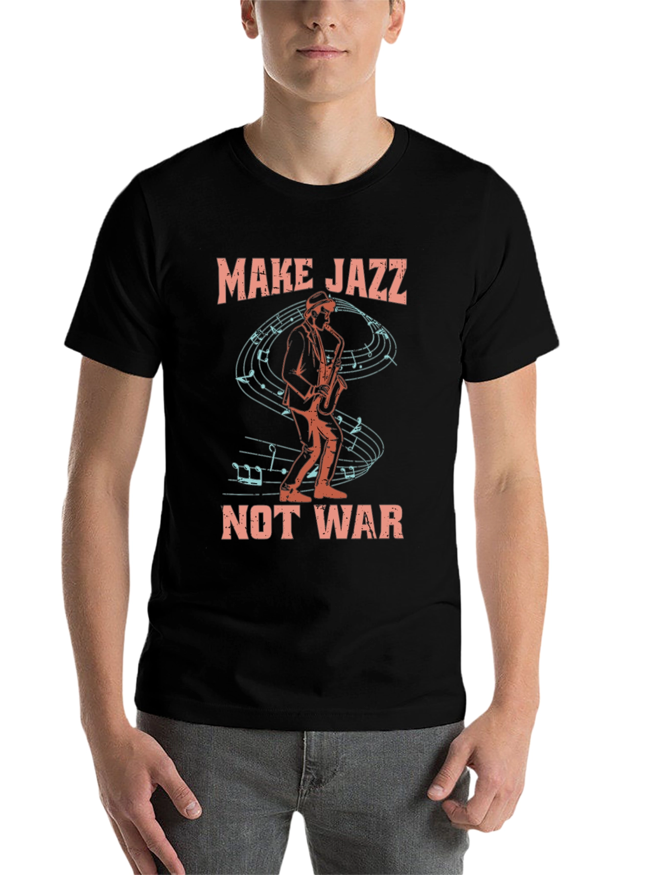 Black Make Jazz Not War T-Shirt view 7