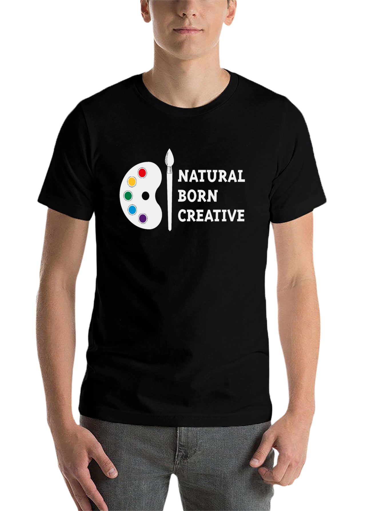 Black Natural Born Creative Black Graphic T-Shirt view 7