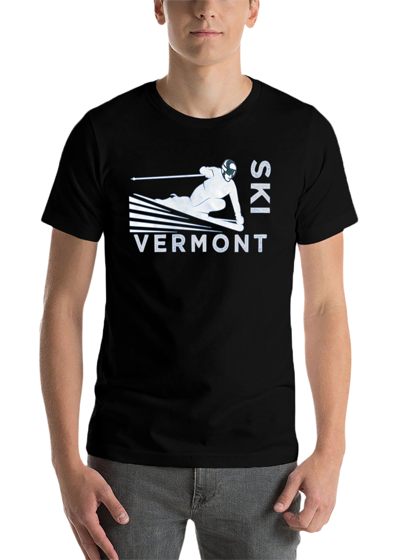 Black Ski Vermont Graphic Tee - Black Cotton T-Shirt view 7