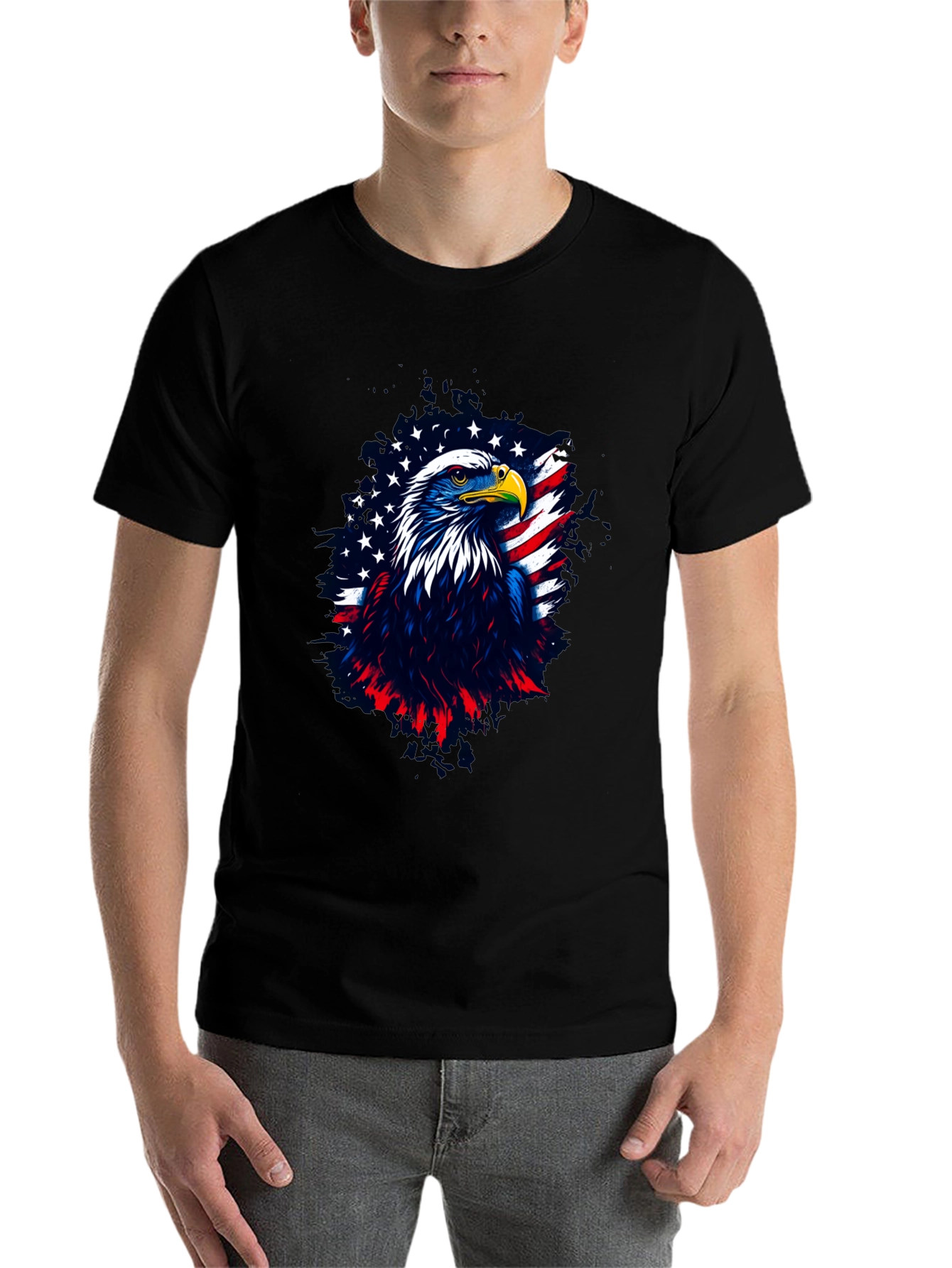 Black Patriotic Eagle Graphic Tee - Men's Black T-Shirt view 7