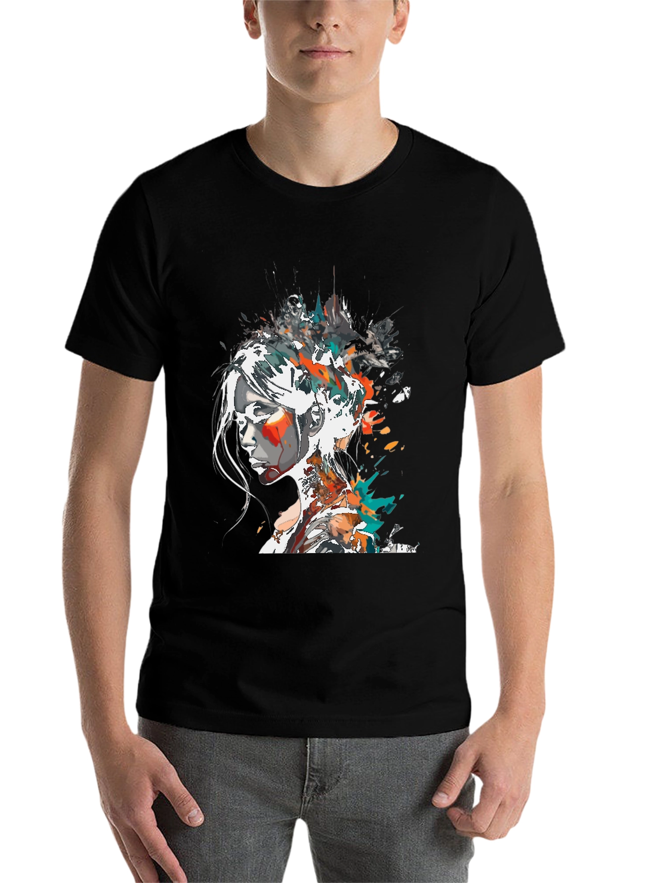Black Abstract Woman Graphic Tee - Black view 7