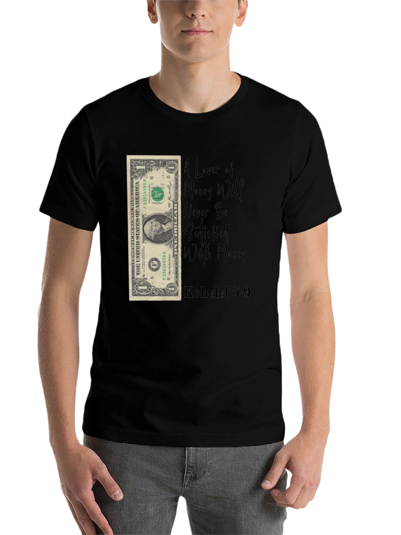 Black Money Lover T-Shirt - Kohelet 5:9 - Unisex view 7
