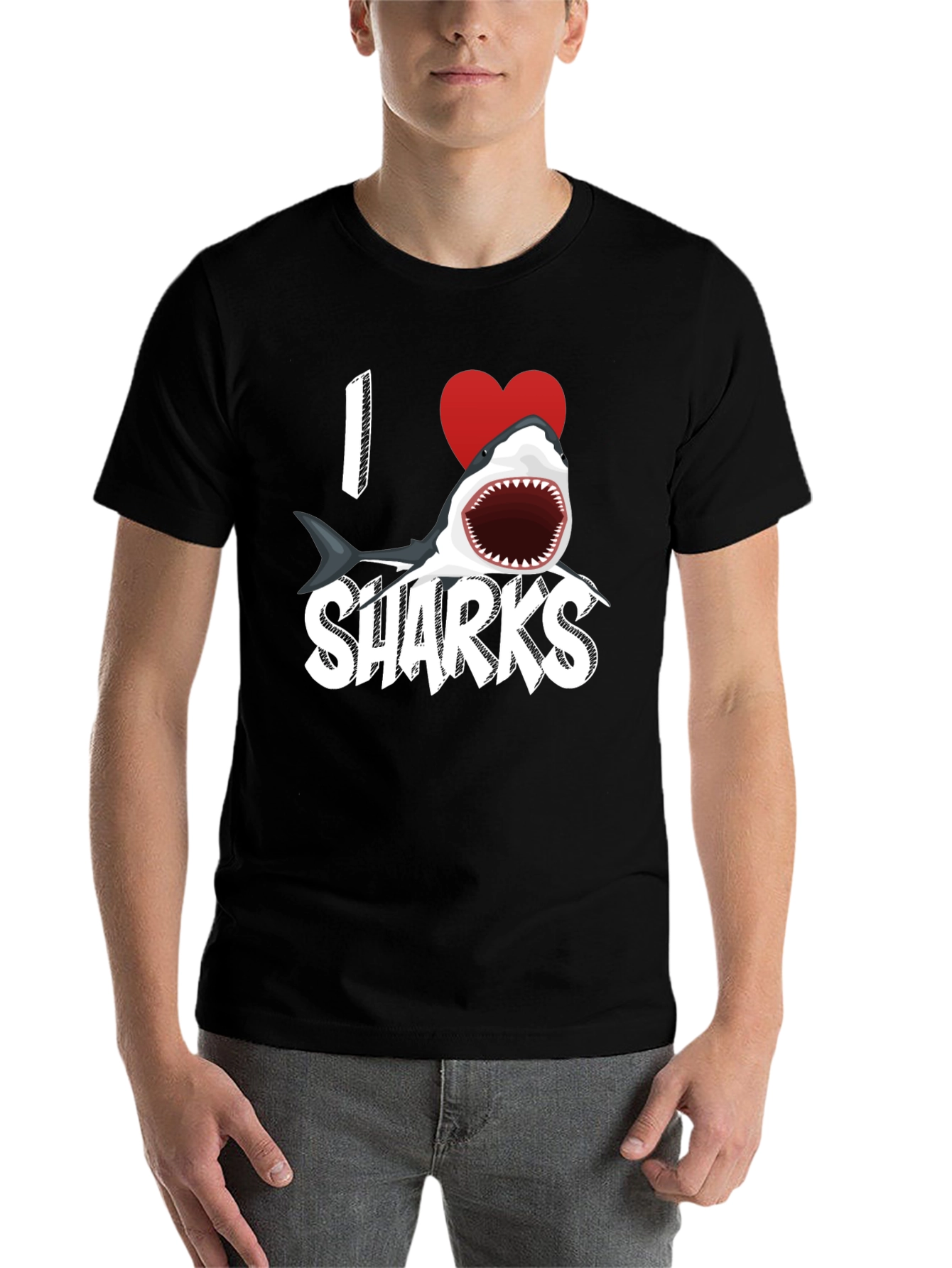 Black I Heart Sharks Graphic Tee - Black view 7