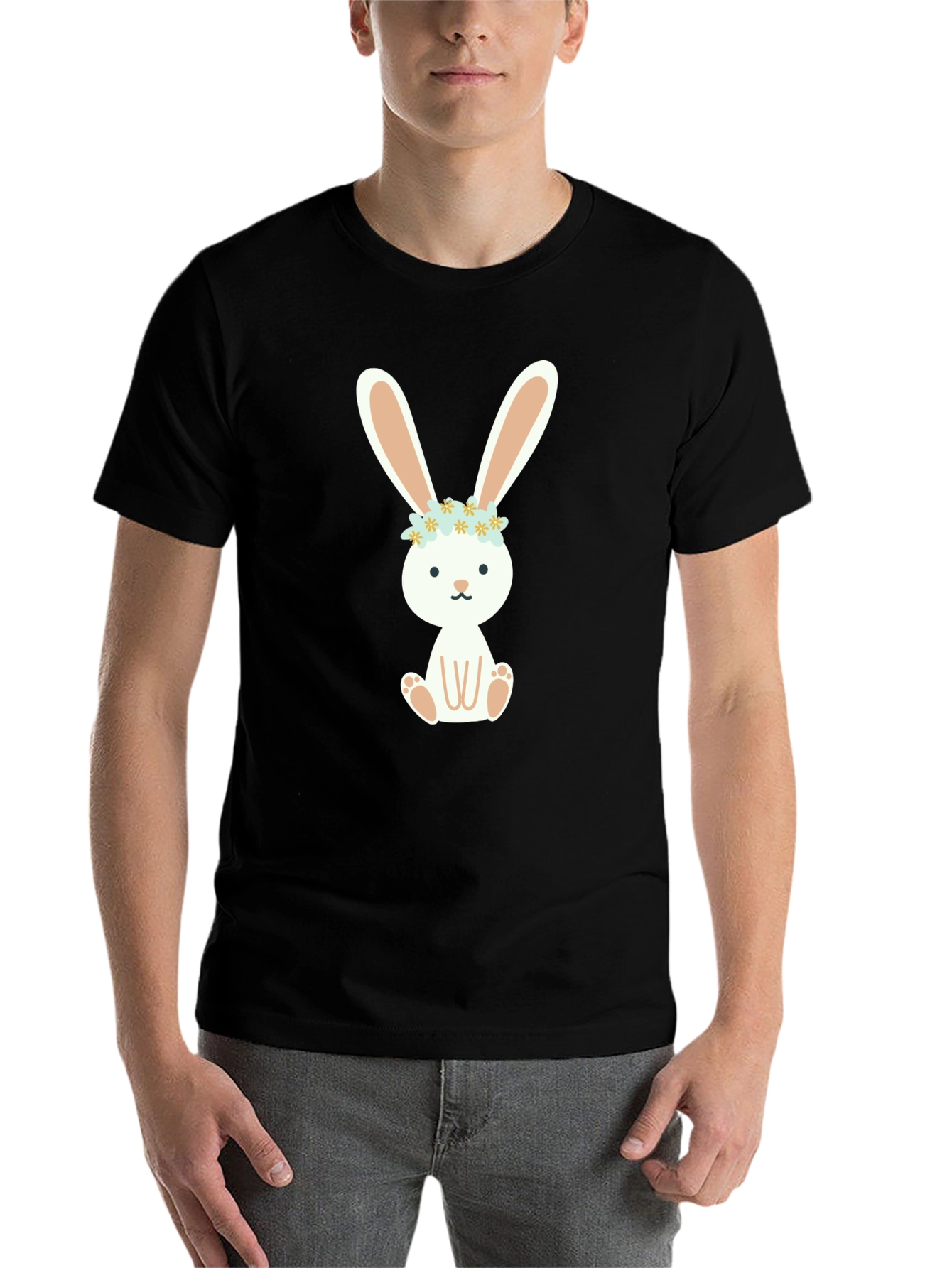 Black Bunny T-Shirt with Floral Crown - Cute & Comfy! view 7