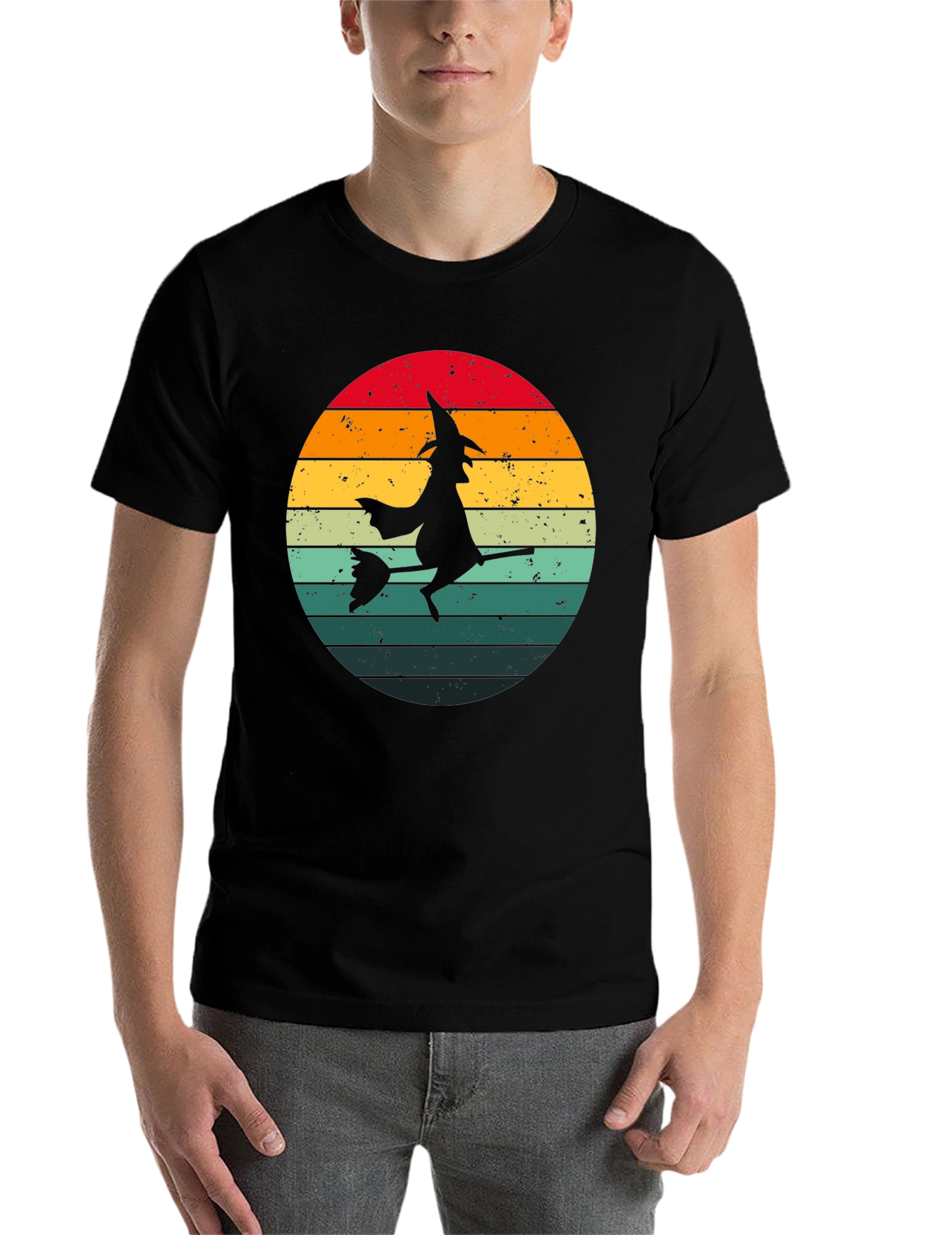 Black Witch Silhouette Retro Sunset T-Shirt view 7
