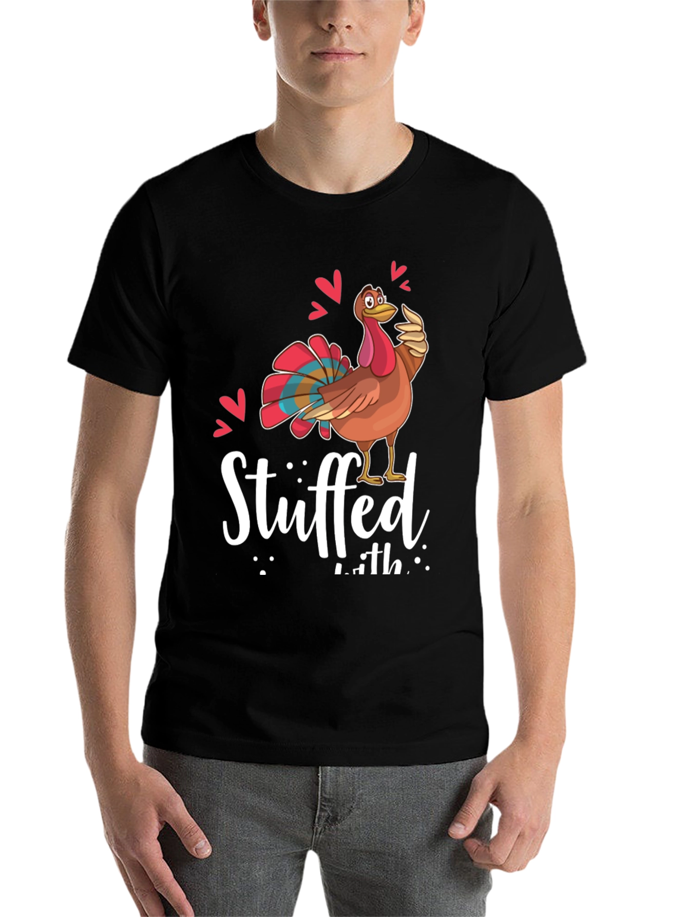 Black Funny Thanksgiving Turkey Stuffed With Love Graphic Tee view 7