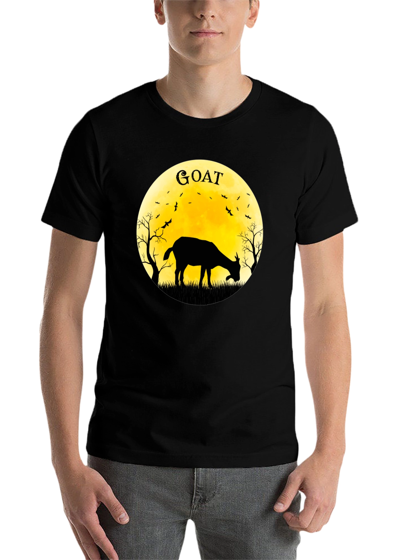 Black Goat Silhouette T-Shirt - Moonlit Design view 7