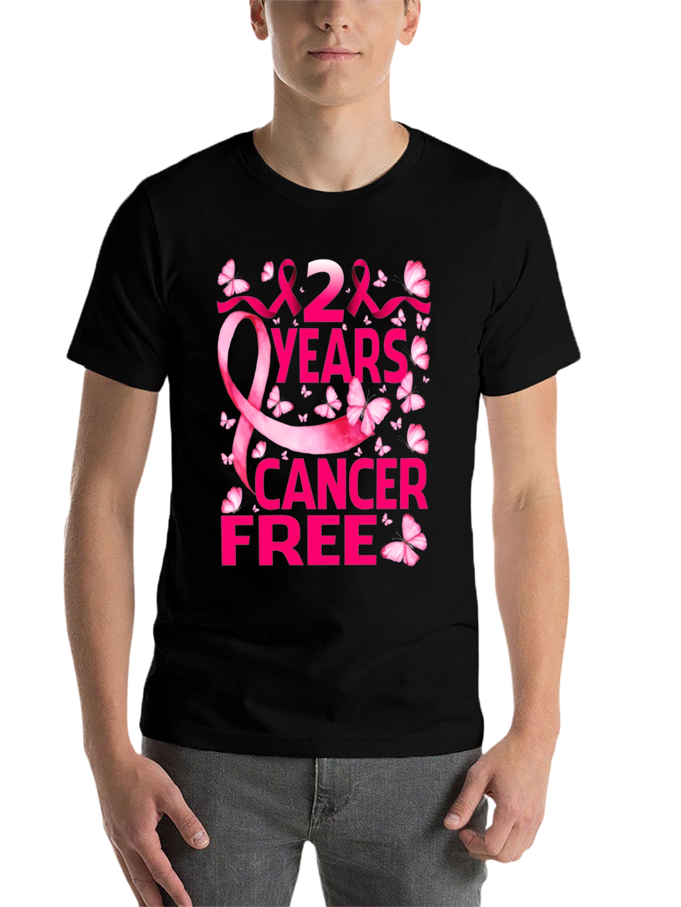 Black 2 Years Cancer Free T-Shirt view 7