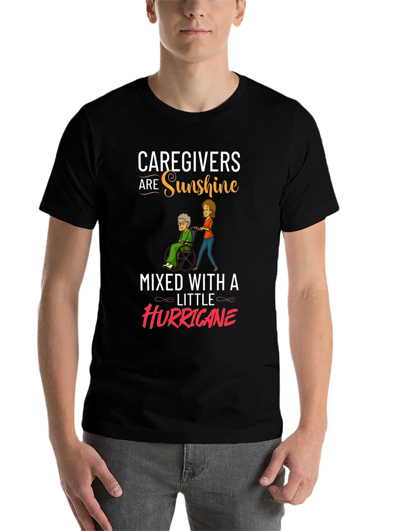 Black Caregiver Sunshine & Hurricane Graphic T-Shirt view 7