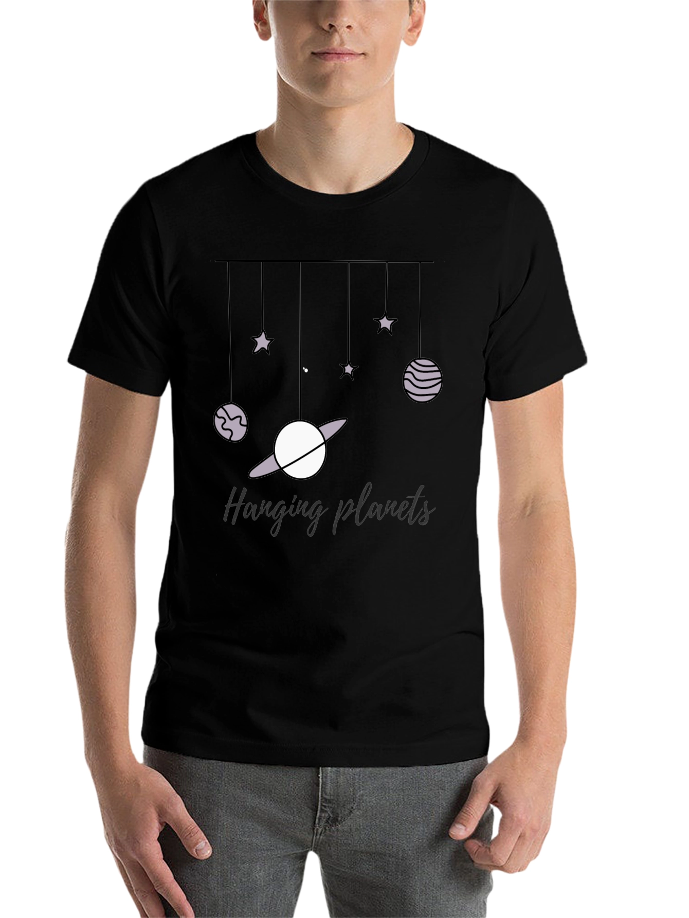 Black Hanging Planets Graphic Tee - Stylish Comfort view 7