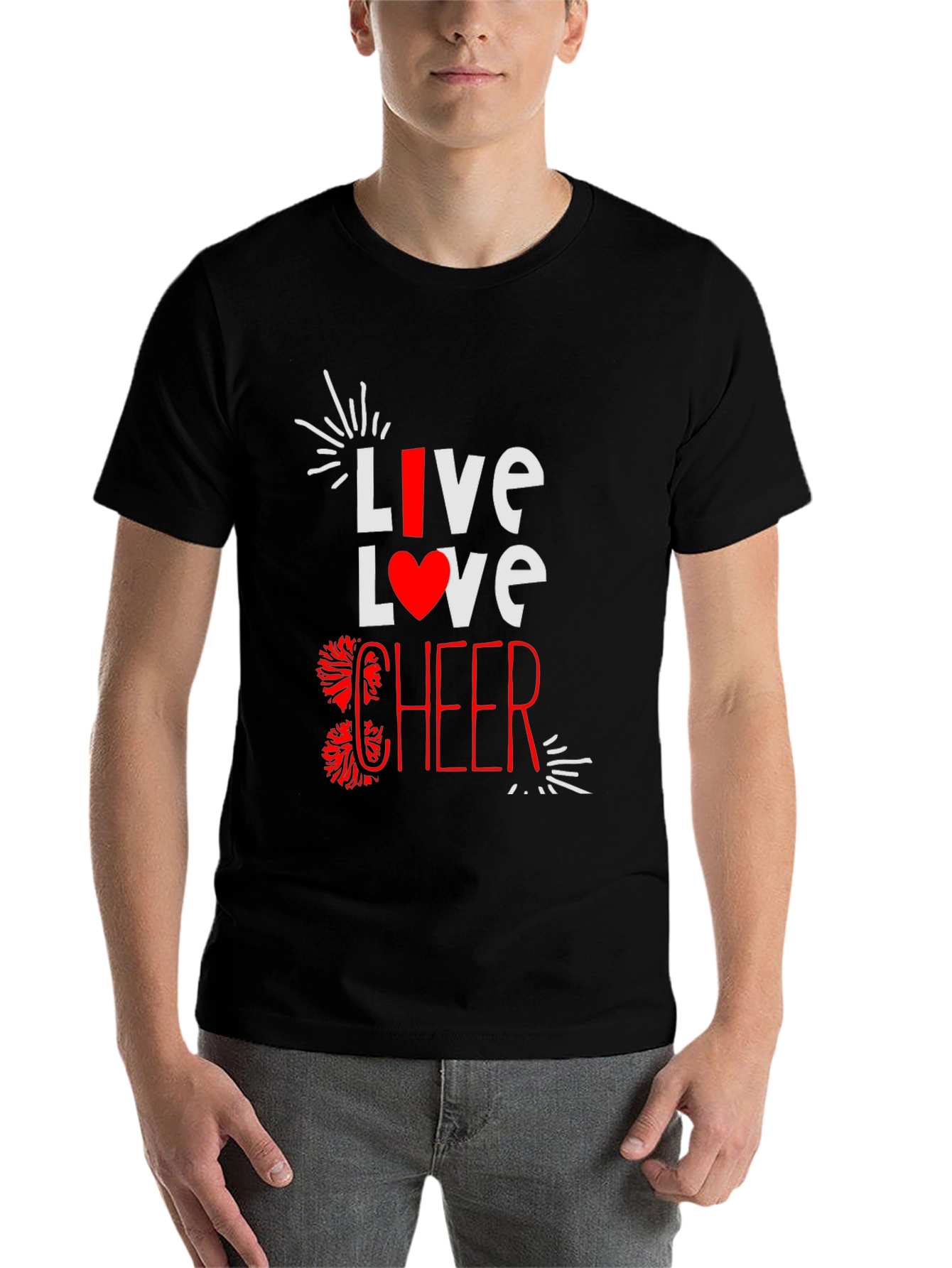 Black Live Love Cheer T-Shirt - Black Cotton Blend Tee view 7