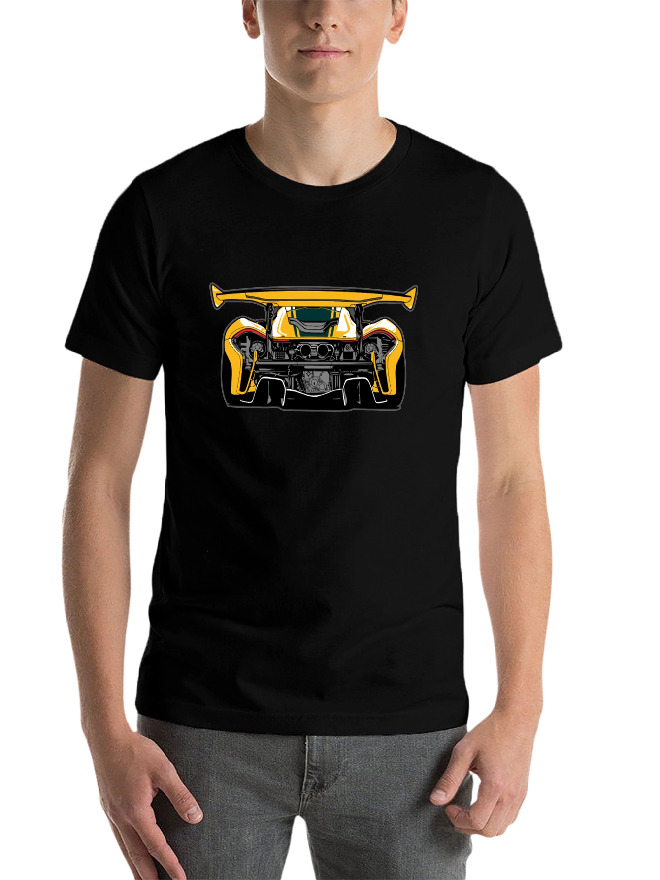 Black Yellow Car Graphic Black T-Shirt view 7